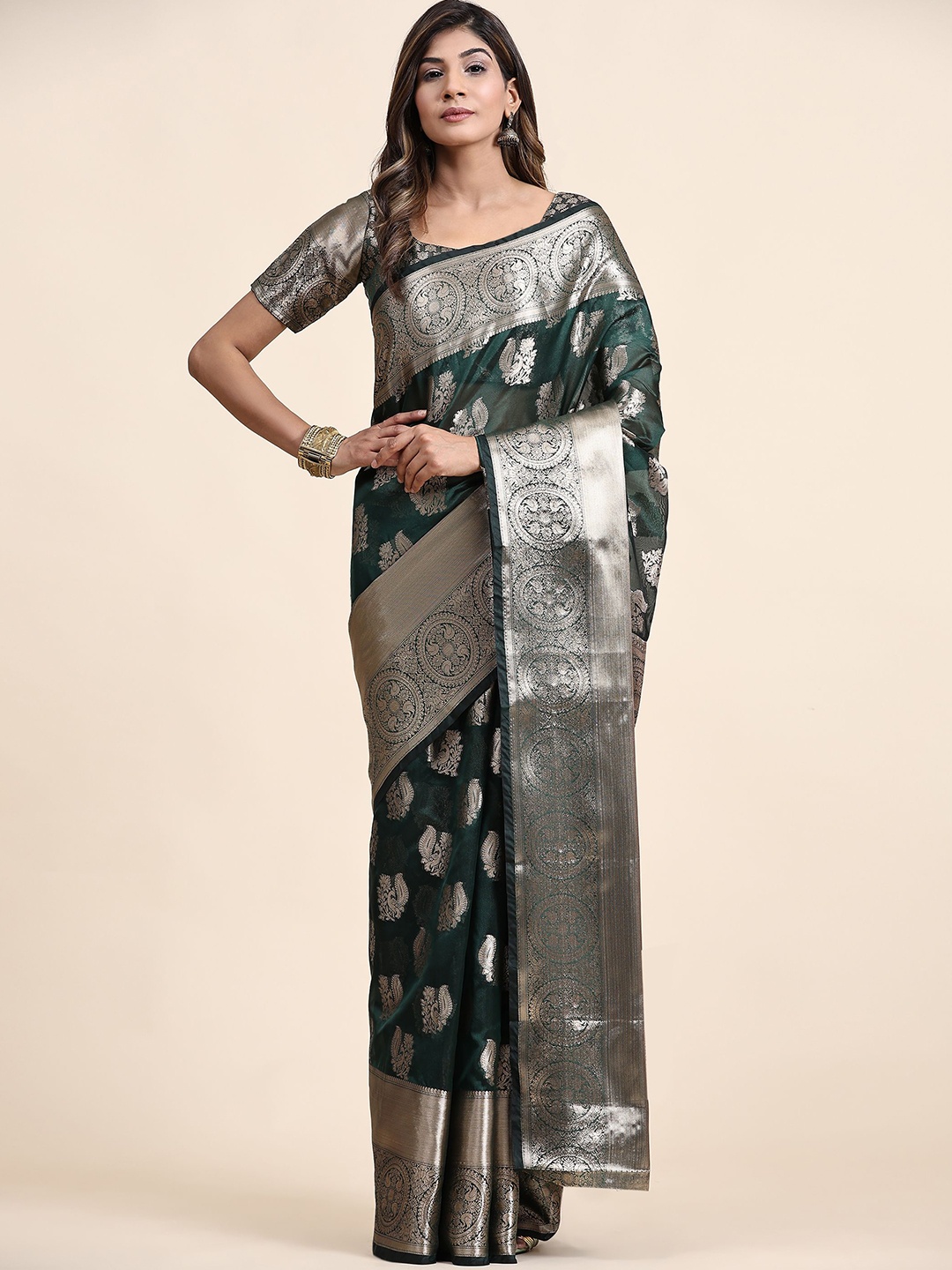 

bansari textiles Woven Design Zari Patola Saree, Black