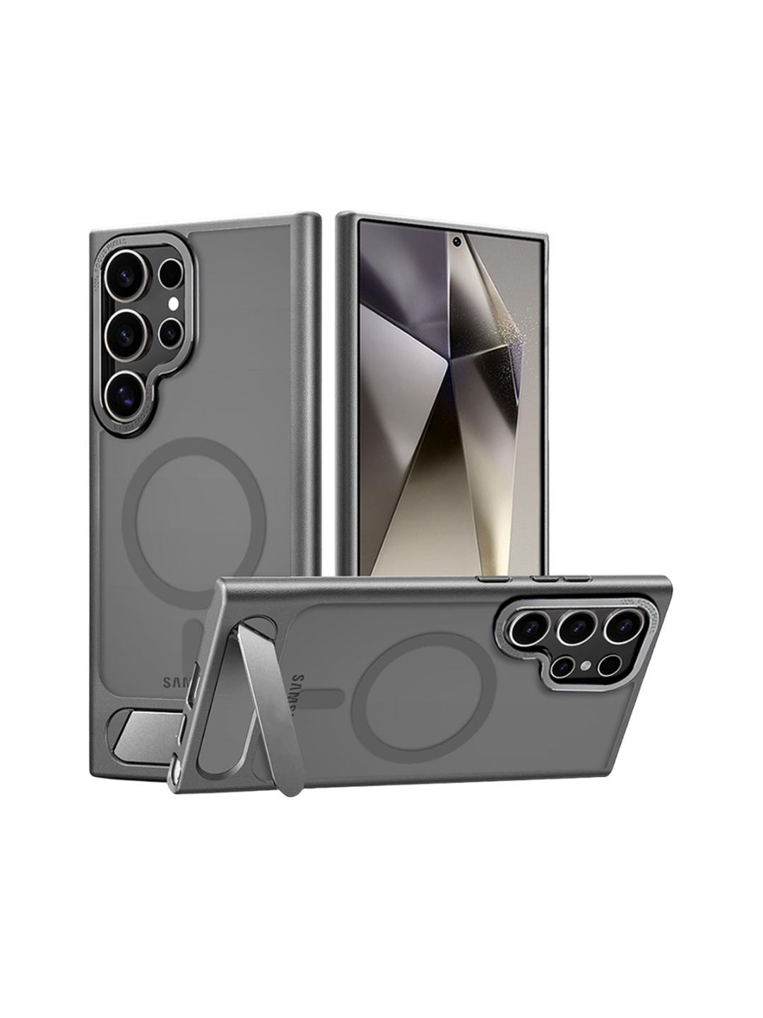 

Karwan Matte Compatible with Stand Magnetic Samsung S24 Ultra Back Case, Grey