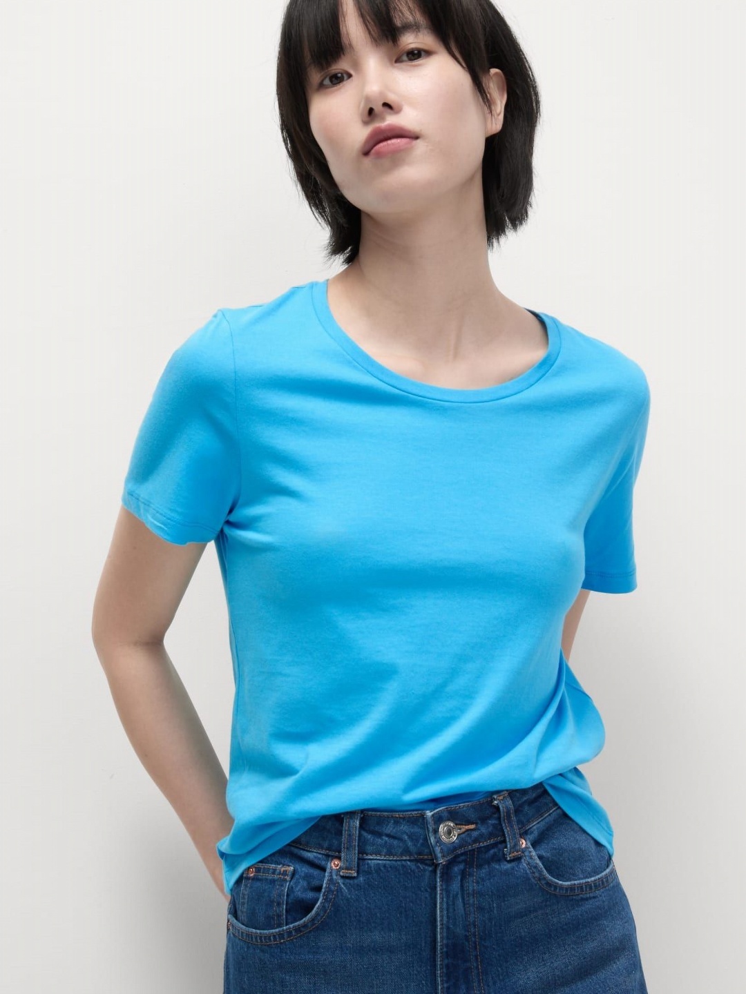 

Marks & Spencer Women Solid Round Neck Cotton T-shirt, Blue
