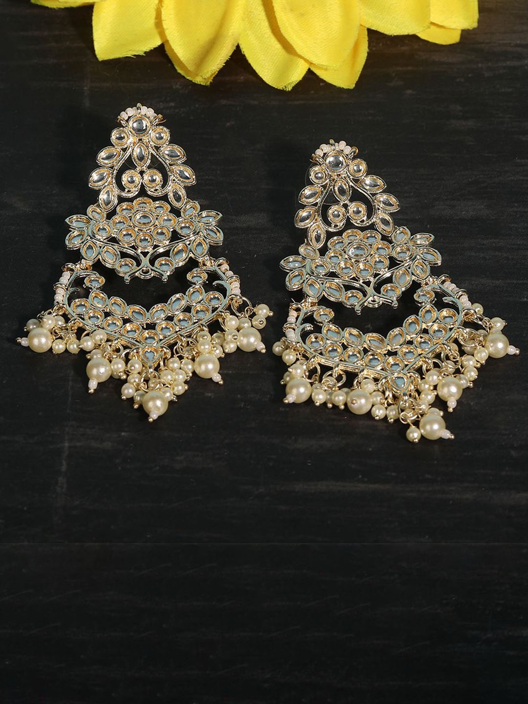 

Anouk Gold-Plated Kundan Studded Contemporary Shaped Chandelier Drop Earrings