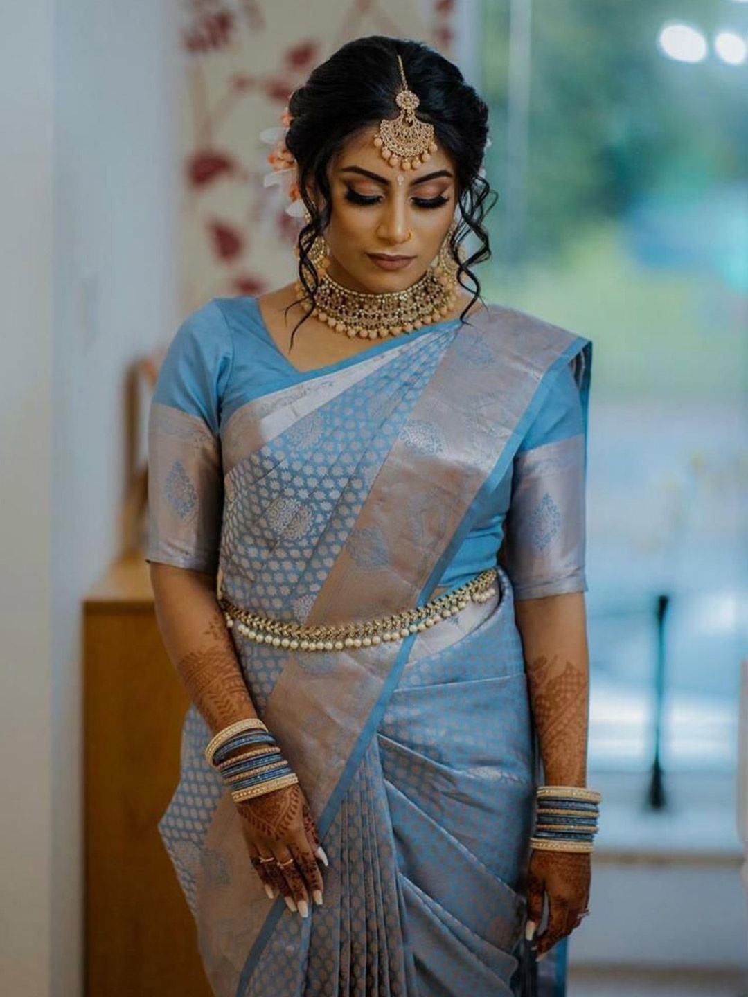 

bansari textiles Woven Design Zari Banarasi Saree, Blue