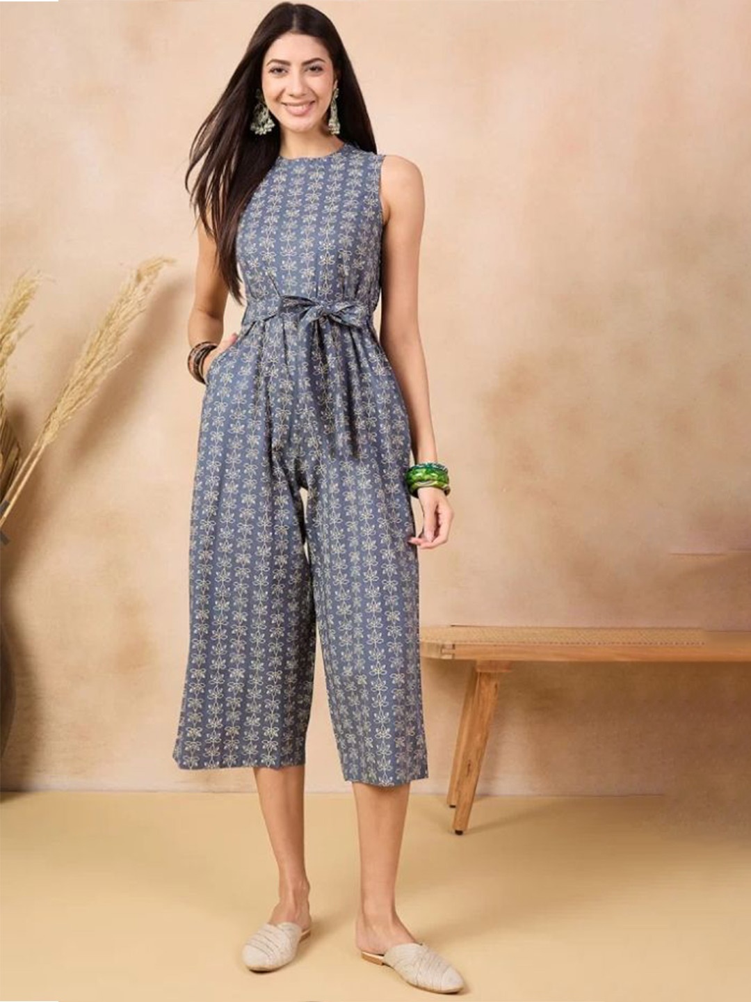 

THAWARJI Printed Capri Jumpsuit, Grey