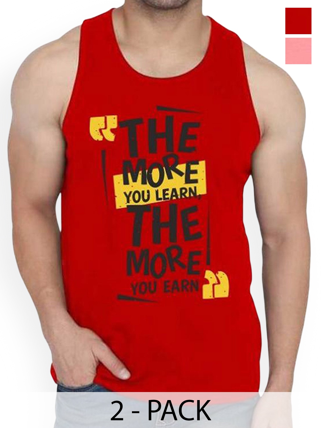 

Woostro Men Pack Of 2 Printed Cotton Gym Vests, Peach