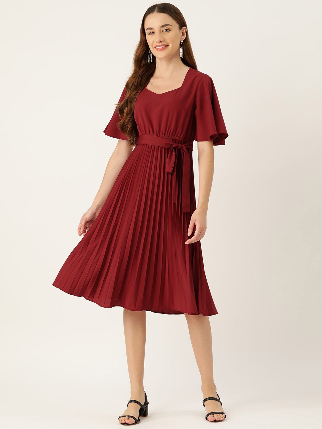 

Moda Rapido Flared Sleeve Crepe A-Line Dress, Maroon