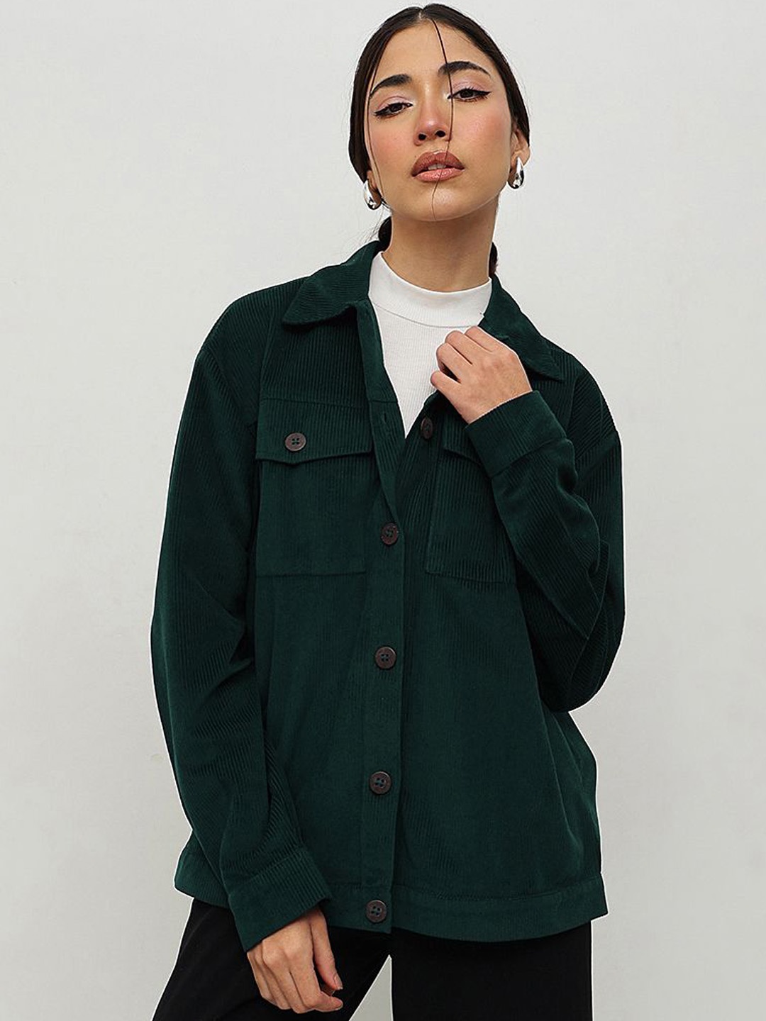 

HOUSE OF S Women Corduroy Tailored Jacket with Embroidered, Green