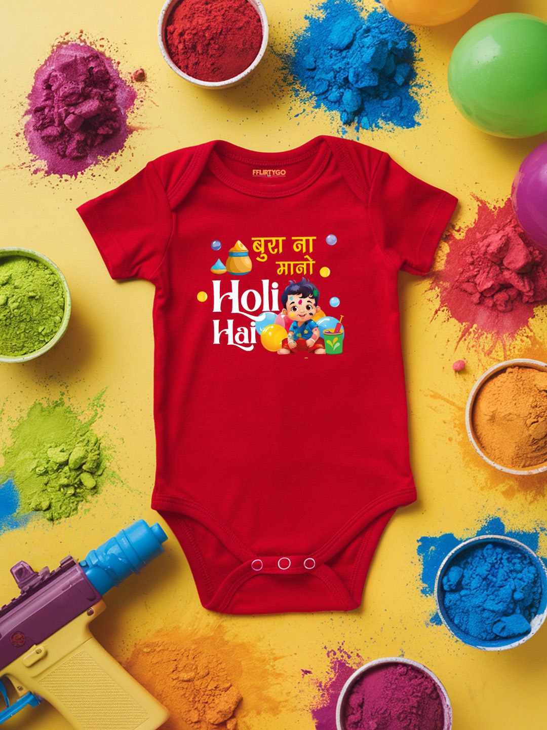 

FFLIRTYGO Infants Holi Printed Cotton Bodysuit, Red