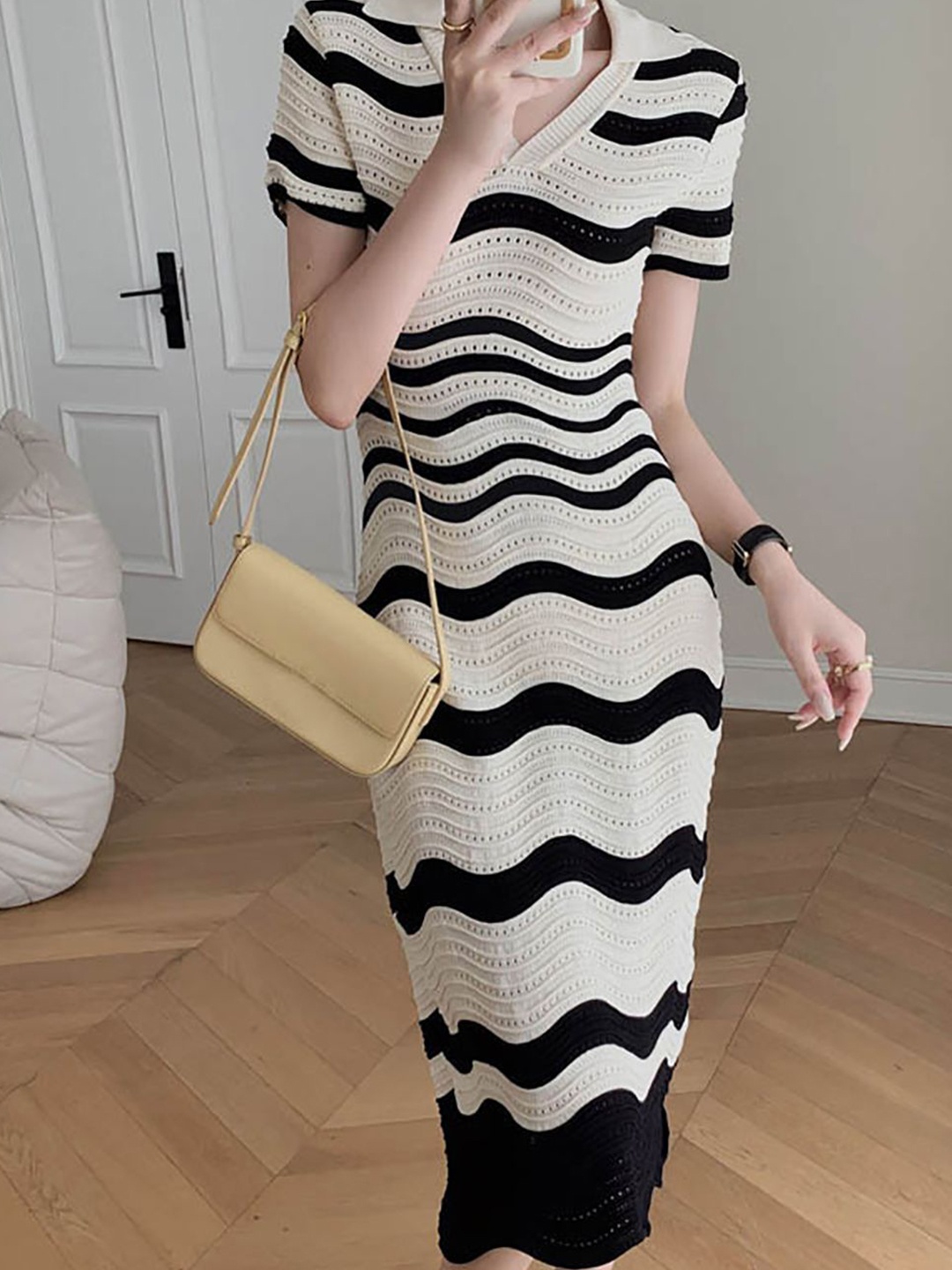 

StyleCast x Revolte Women Striped T-shirt Midi Dress, Black