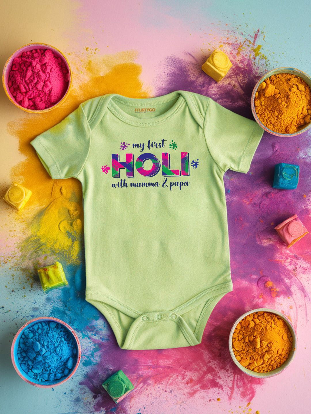 

FFLIRTYGO Infants Holi Printed Cotton Bodysuit, Green