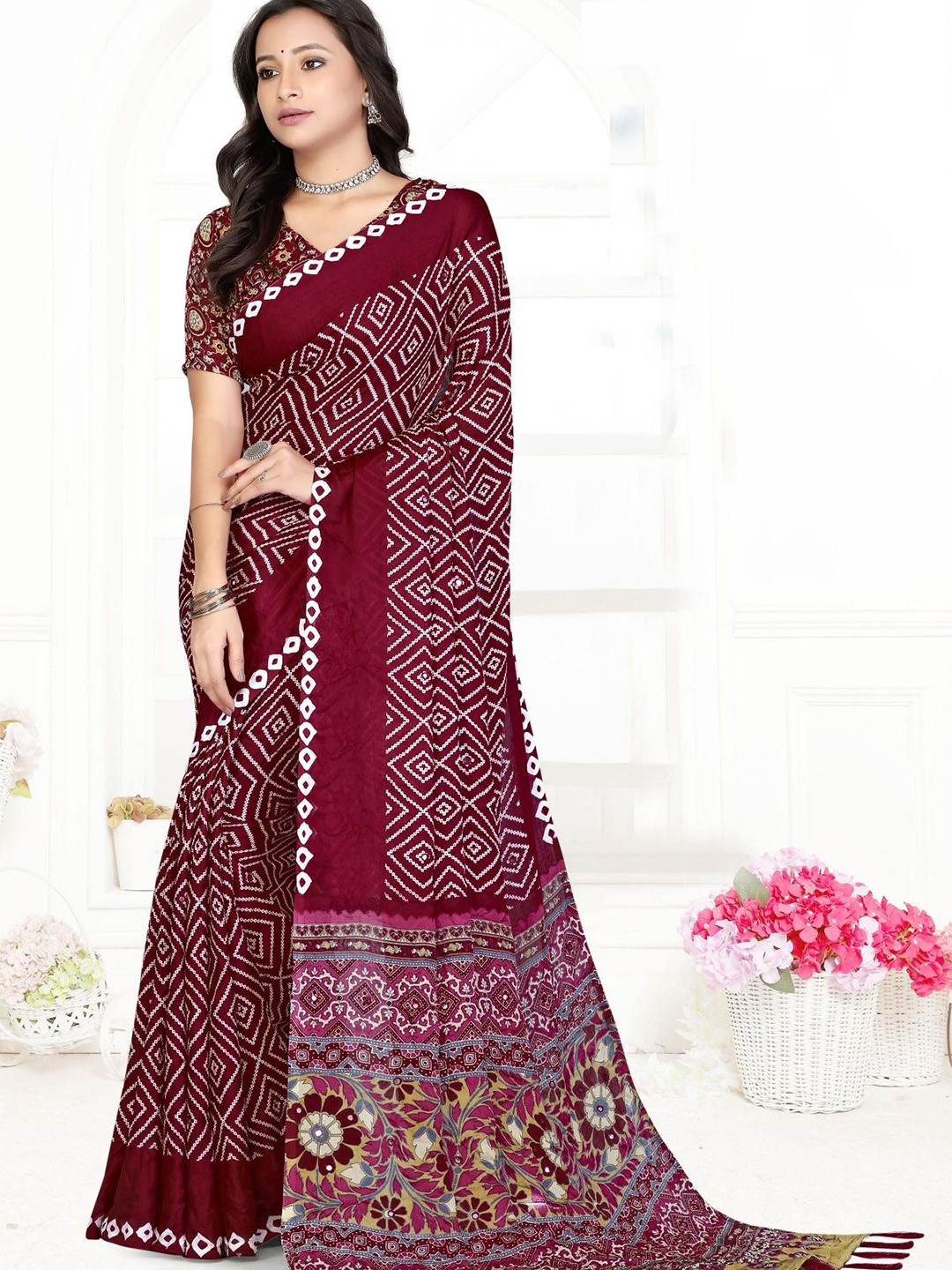 

Jaanvi Women Printed Saree with Blouse Piece, Red