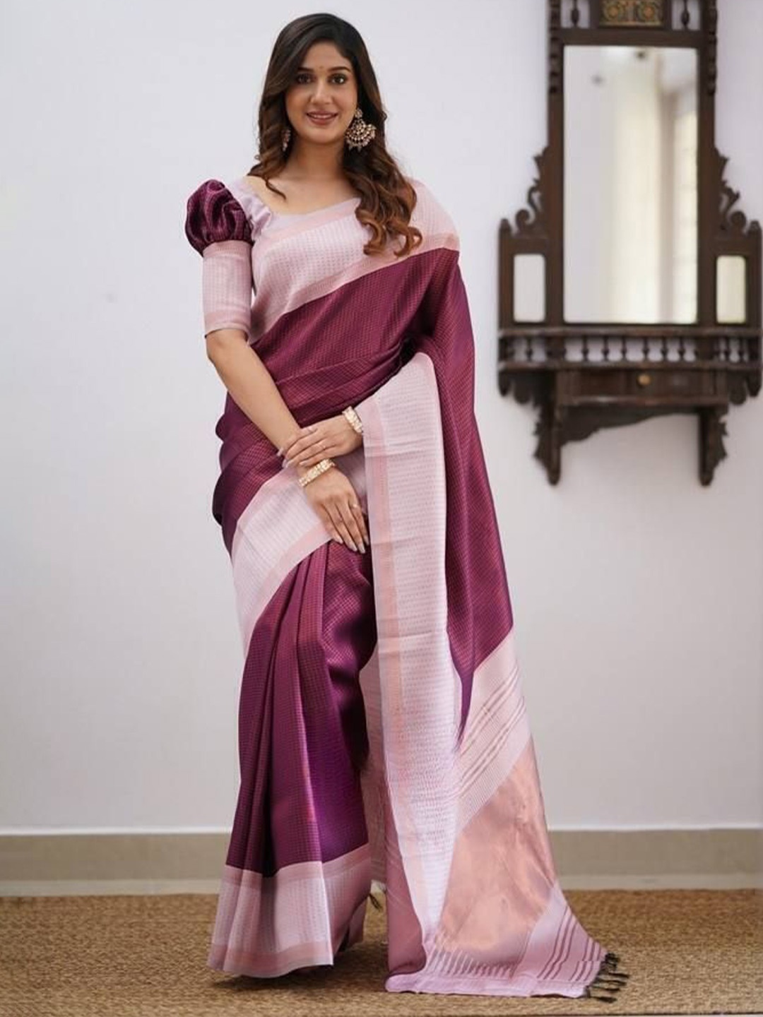 

bansari textiles Woven Design Zari Kota Saree, Purple