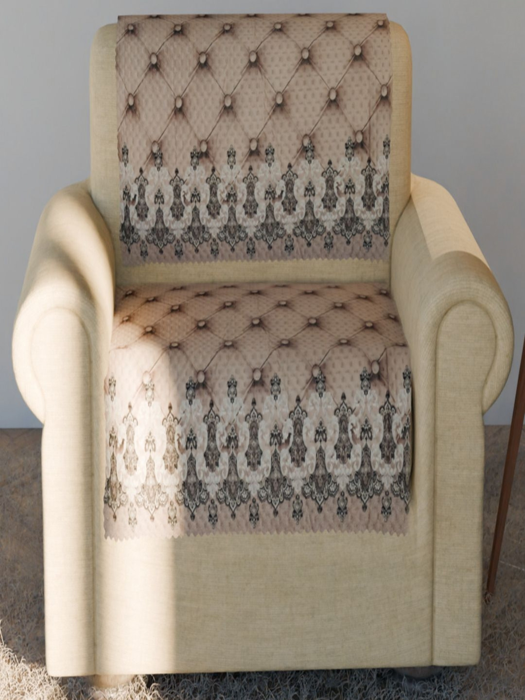 

Fashion Throw Beige & Brown 2 Pieces Printed Velvet Sofa Covers