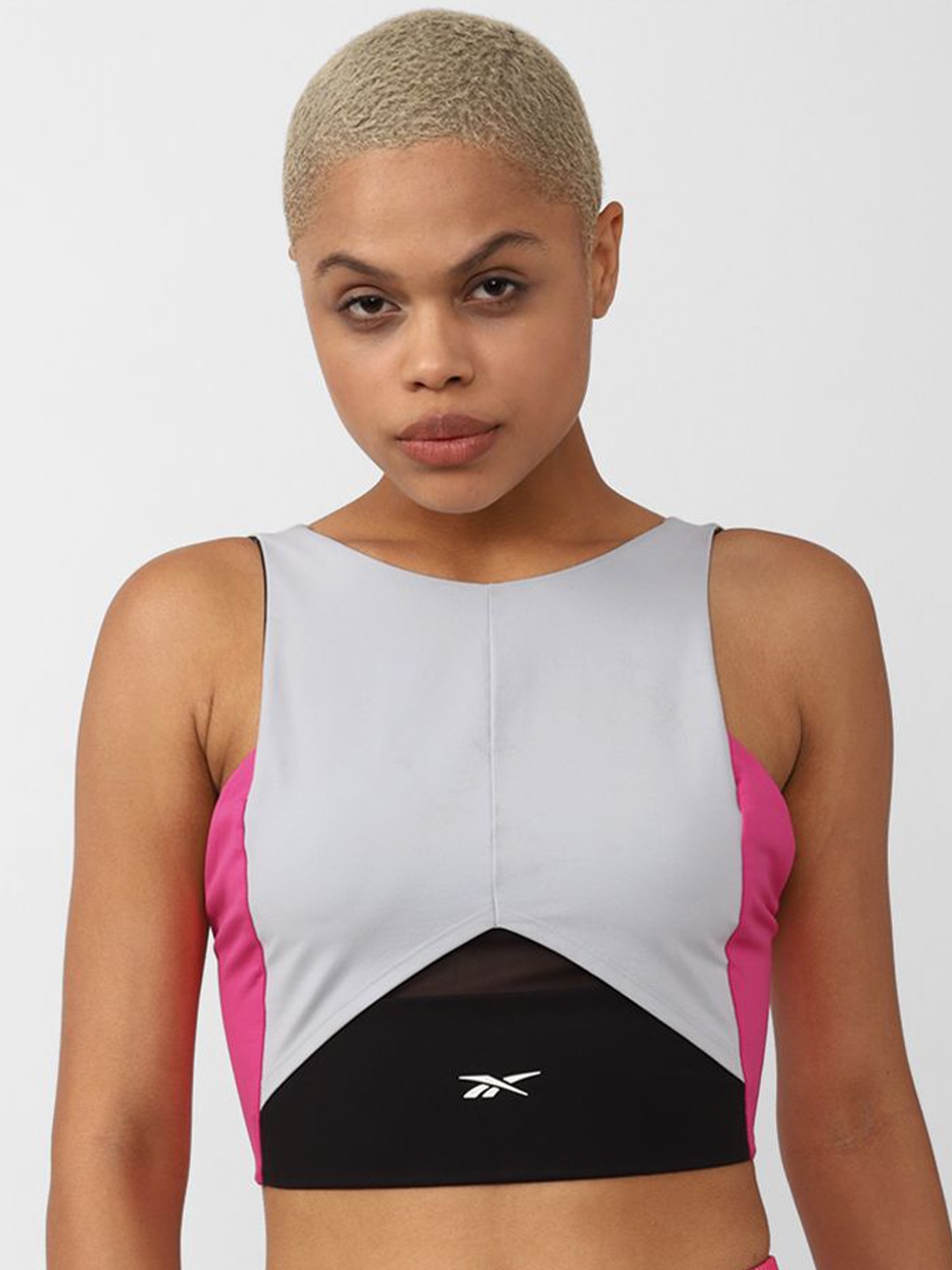 

Reebok Women Training Colourblock Crop Top, Grey