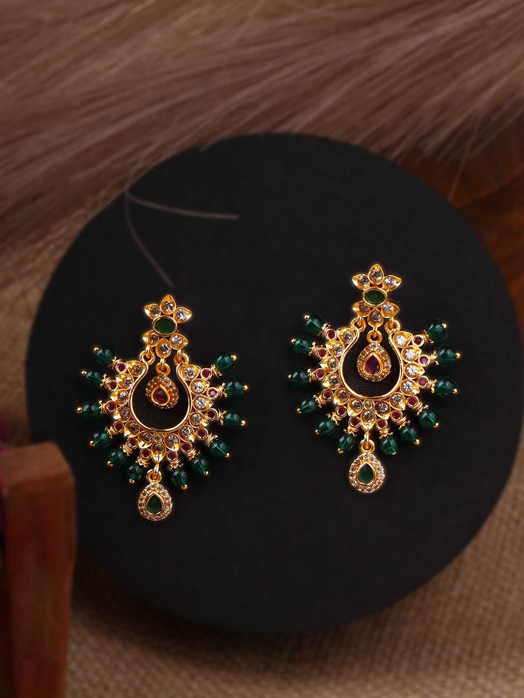 

Anouk Green 24K Gold-Plated Artificial Studded And Beaded Contemporary Drop Earrings