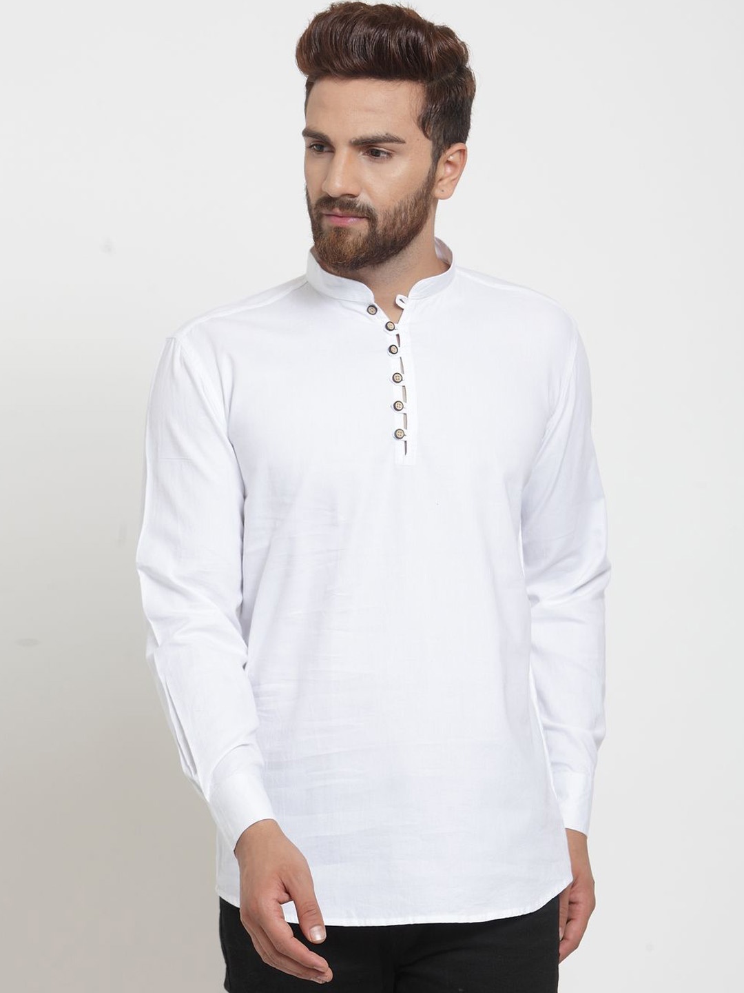 

Moda Rapido Band Collar Pure Cotton Straight Short Kurta, White