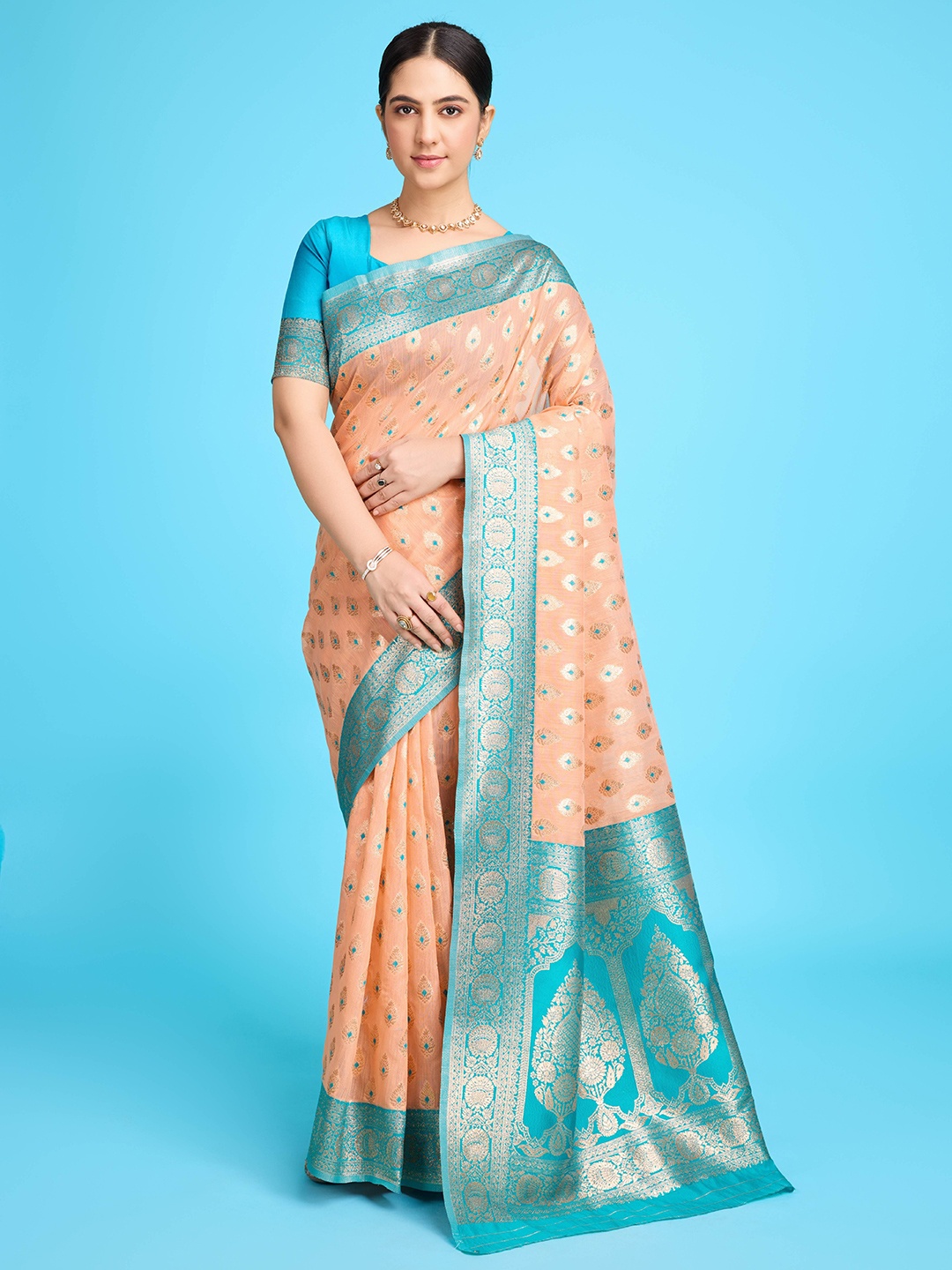 

bansari textiles Woven Design Zari Pure Silk Banarasi Saree, Pink