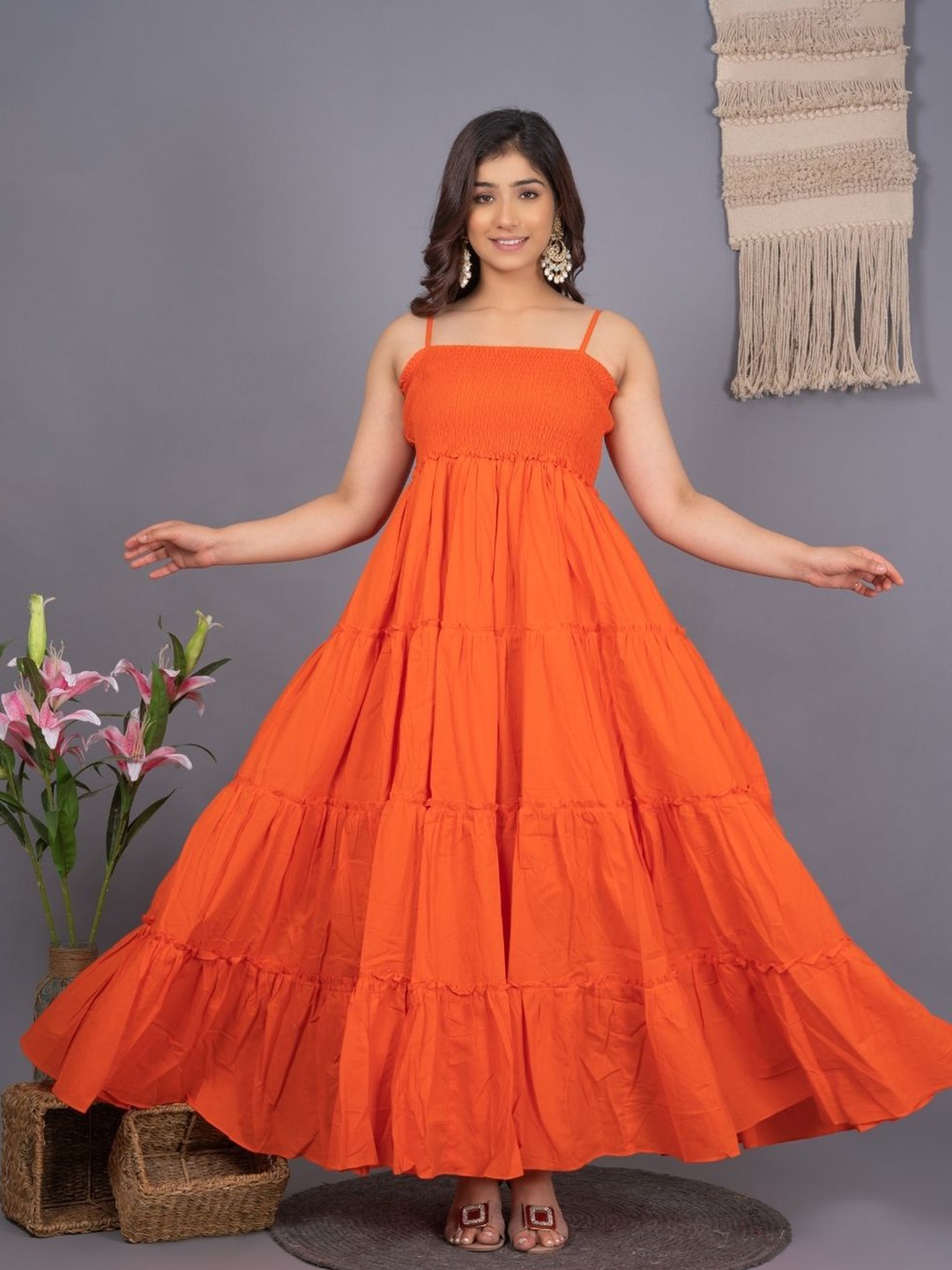 

KAJODI Women Fit and Flare Maxi Dress, Orange