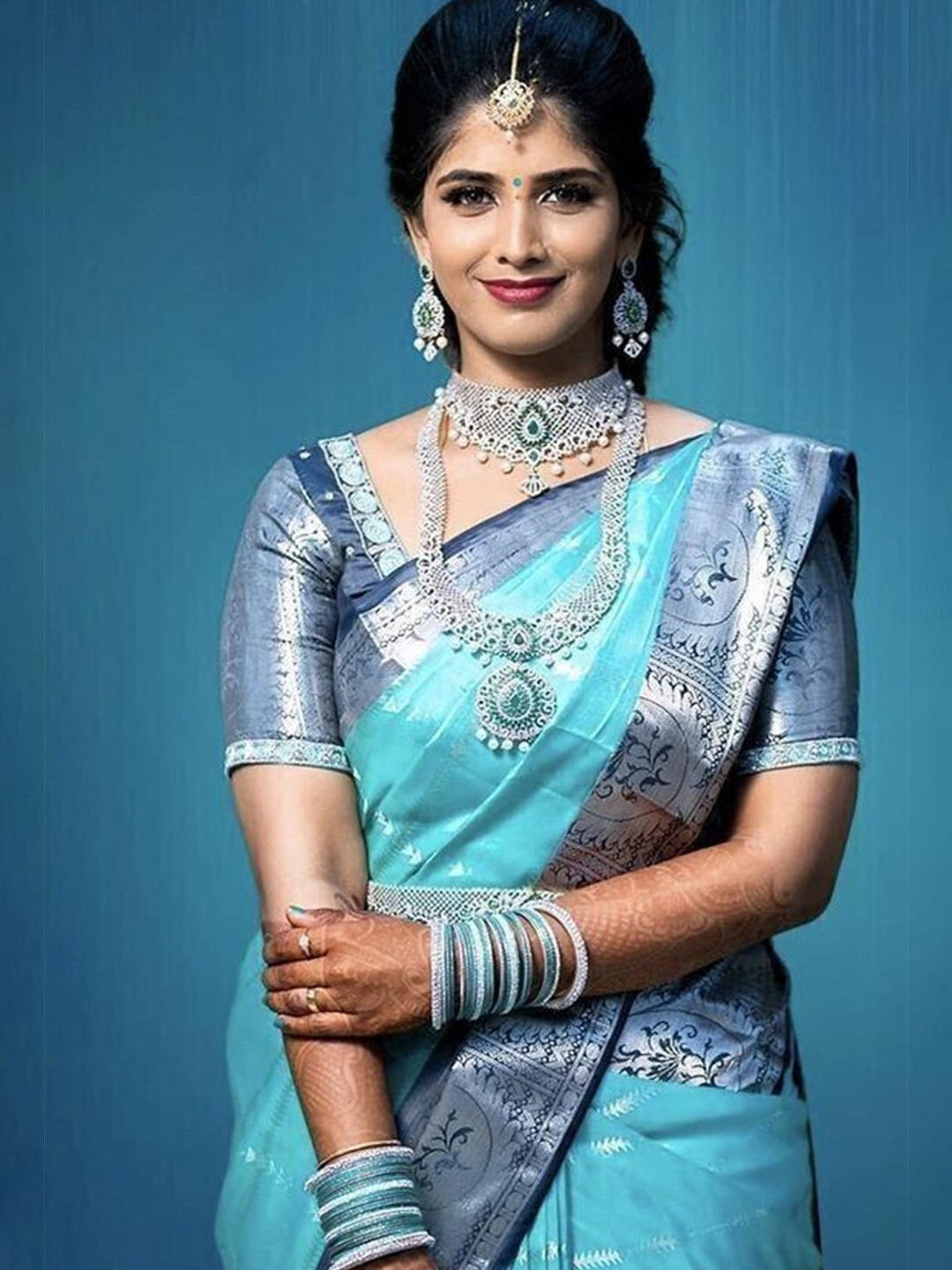 

bansari textiles Woven Design Zari Banarasi Saree, Blue