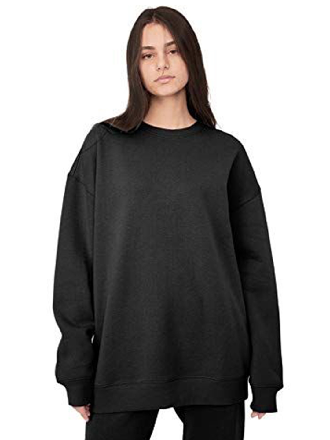 

NOTWILD Women Cotton Round Neck Sweatshirt, Black
