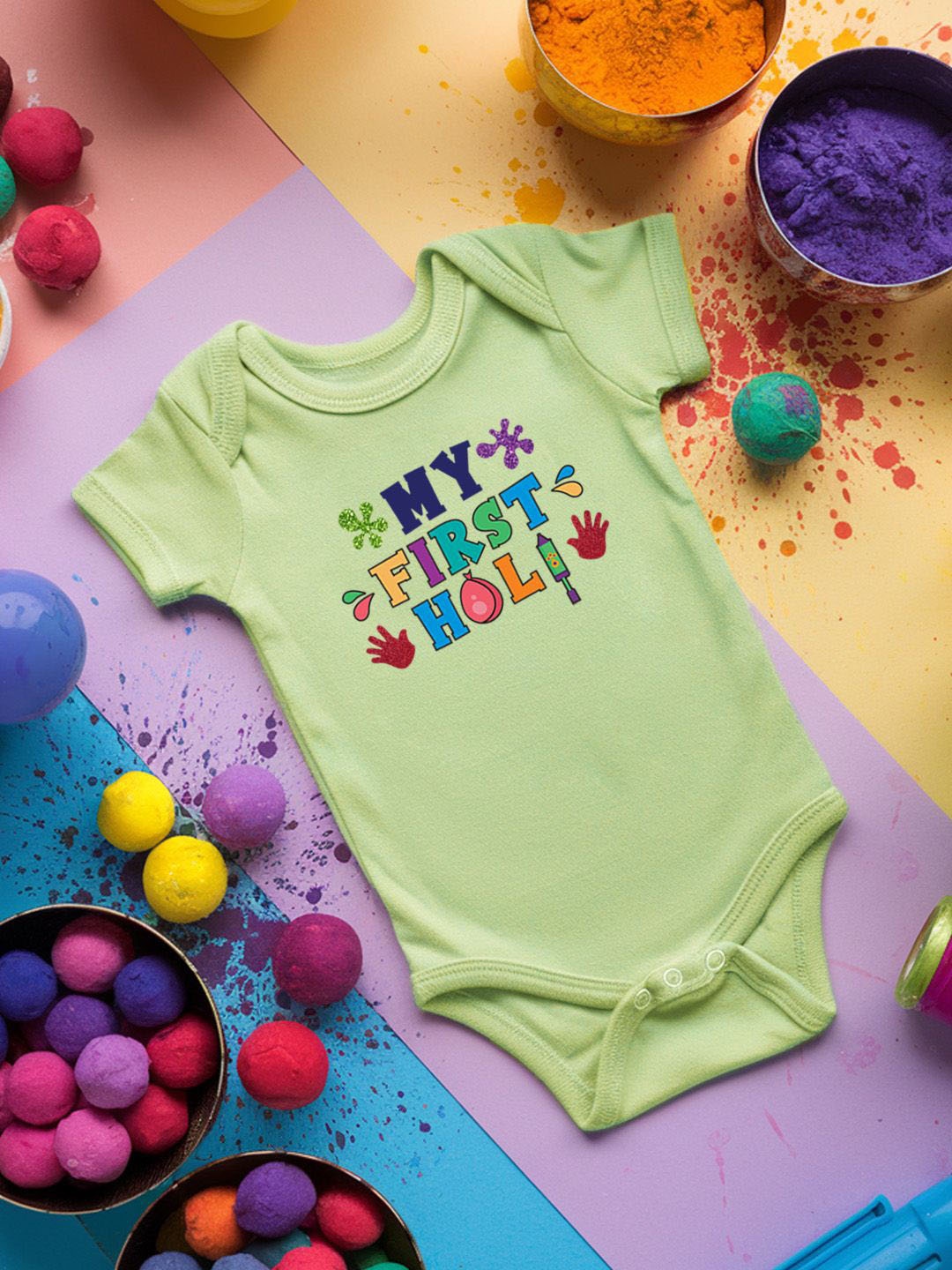 

FFLIRTYGO Infants Holi Printed Cotton Bodysuit, Green