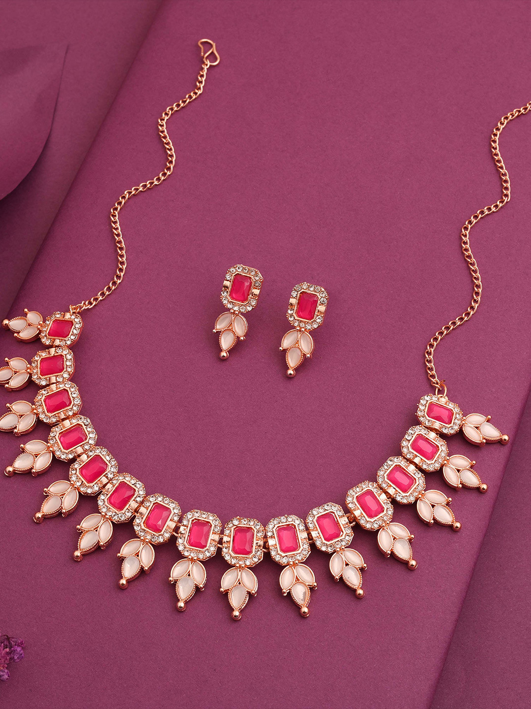 

Lyriss Gold-Plated American Diamond Stones Studded Jewellery Set
