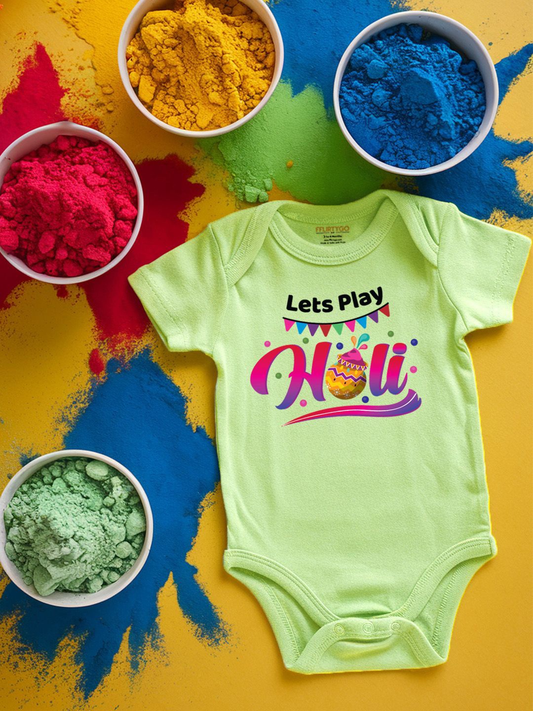 

FFLIRTYGO Infants Holi Printed Cotton Bodysuit, Green