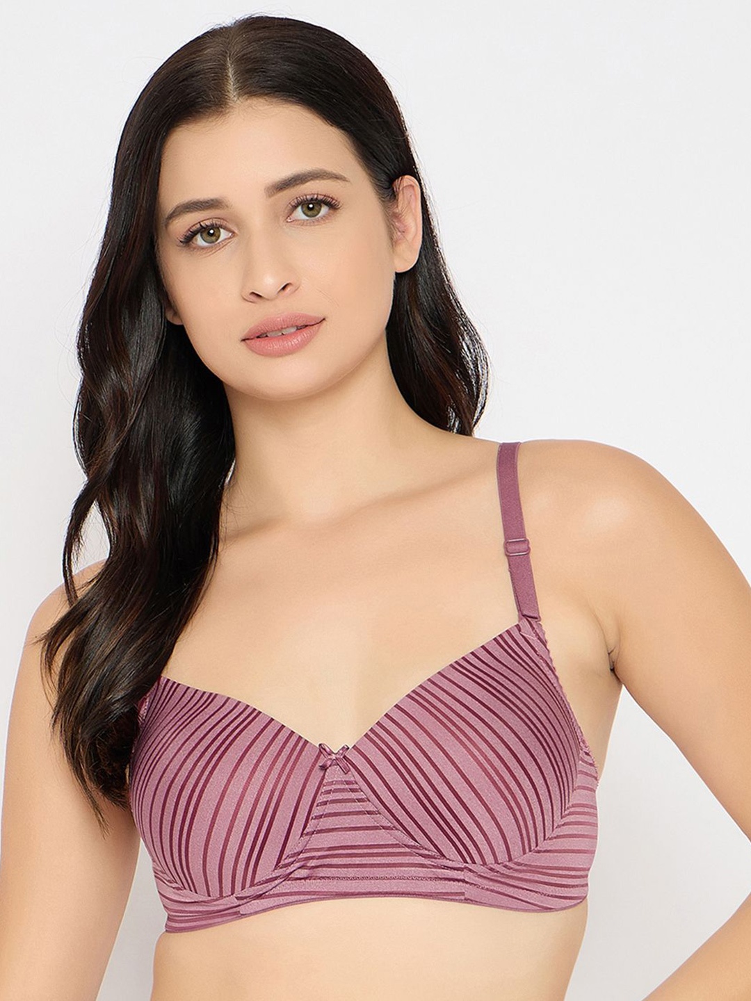 

Clovia Striped Full Coverage Lightly Padded T-shirt Bra, Purple