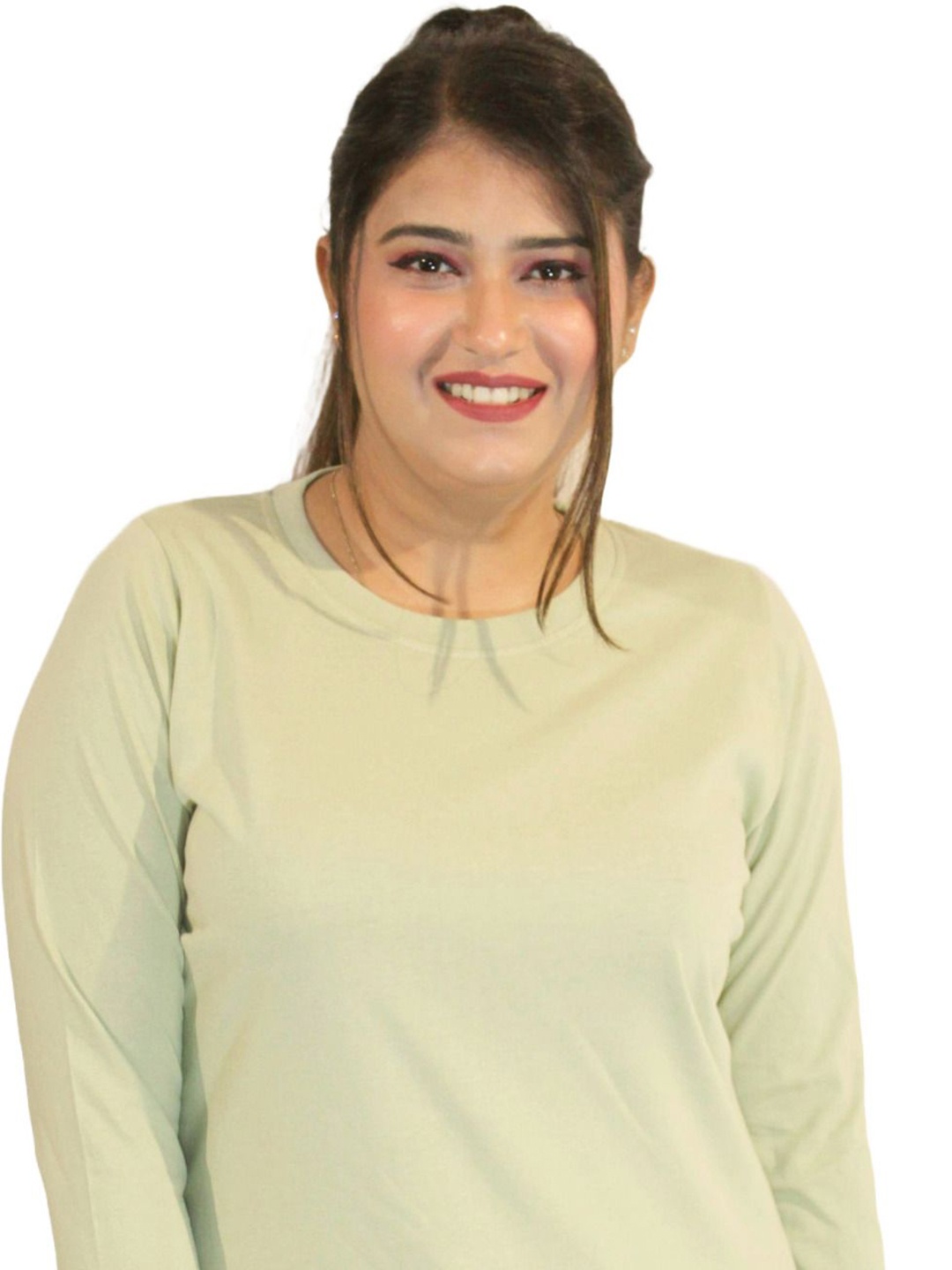 

PINK SHELL Women Solid Round Neck Cotton T-shirt, Green