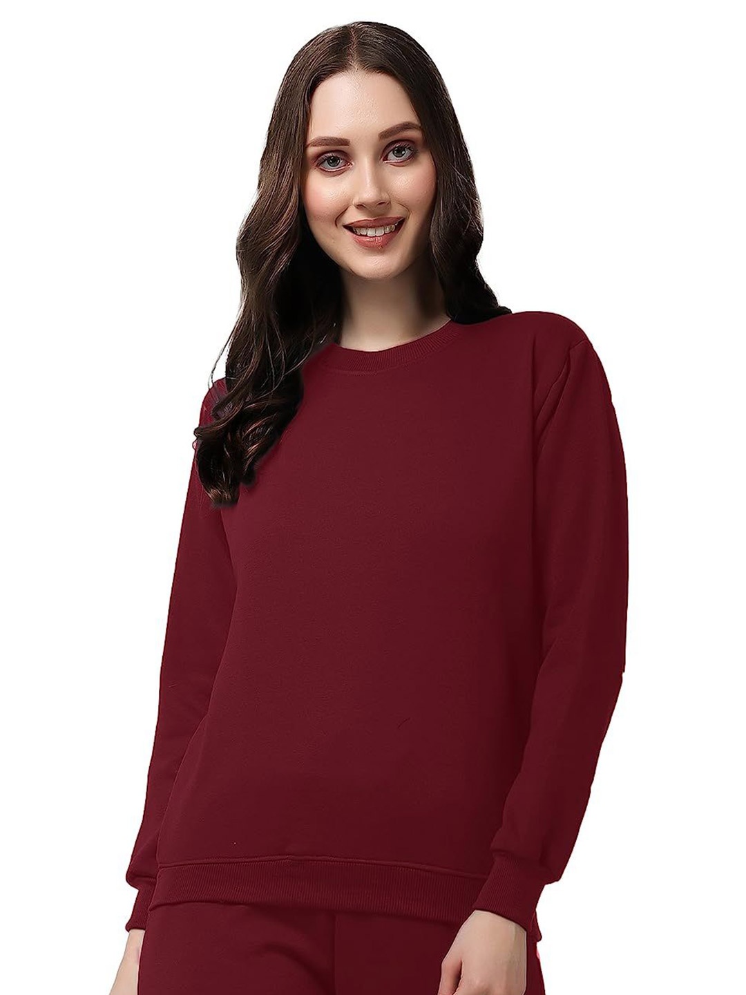 

NOTWILD Women Round Neck Sweatshirt, Maroon