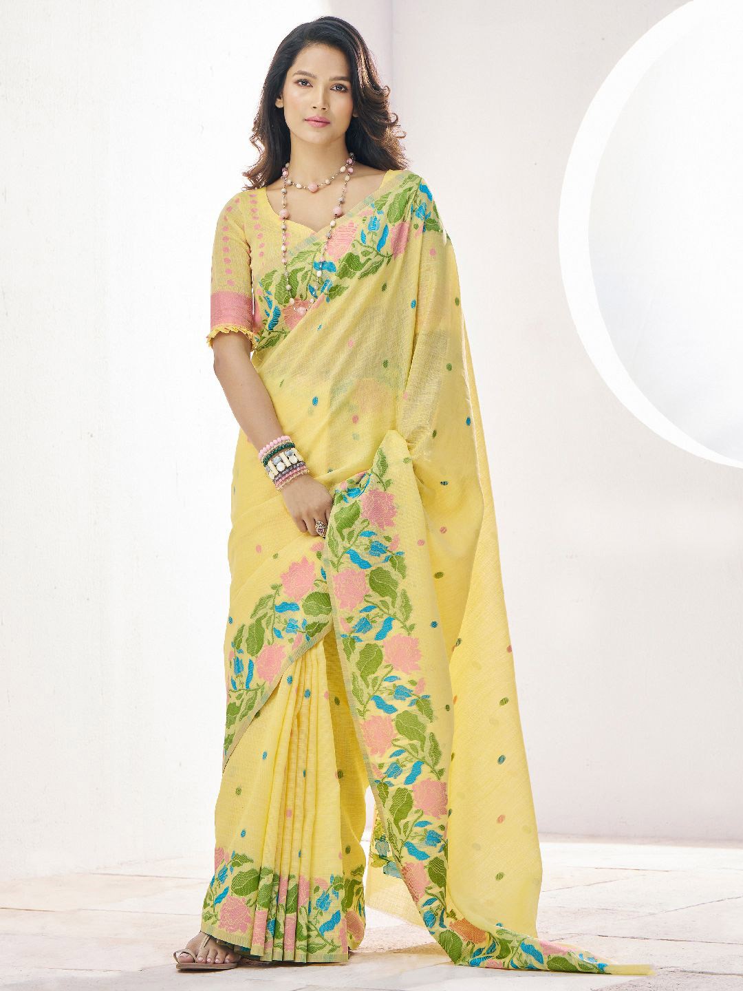

Mitera Floral Woven Design Saree With Unstitched Blouse Piece, Yellow