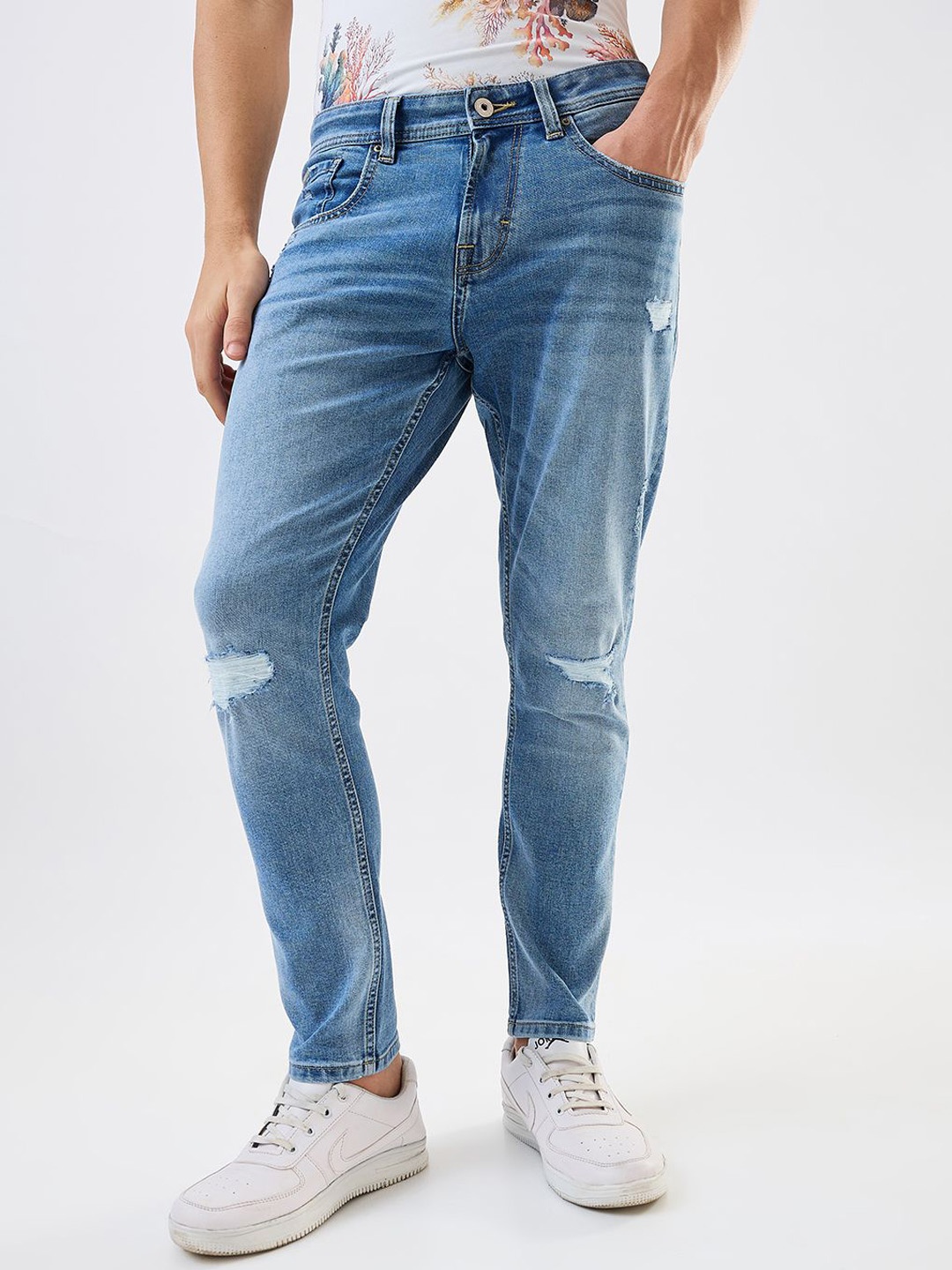 

SPYKAR Men Cotton Slim Fit Mildly Distressed Mid-Rise Jeans, Blue