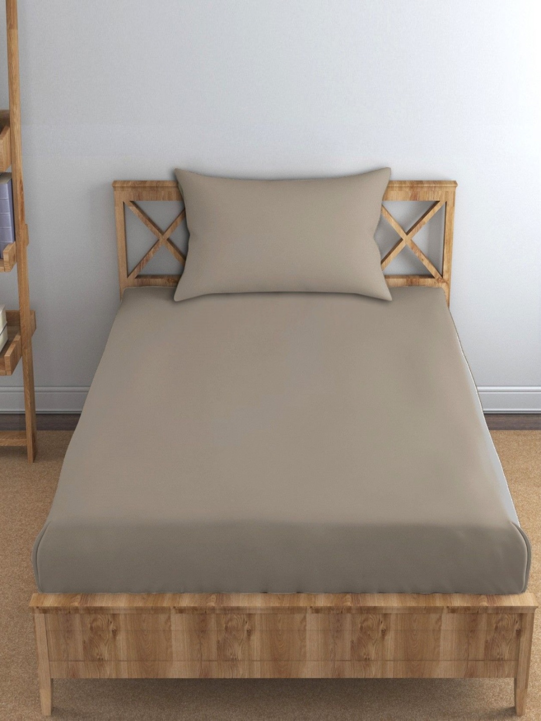 

Trance Home Linen Brown Cotton 300 TC Fitted Queen Bedsheet Set- 1.98 m x 1.52 m