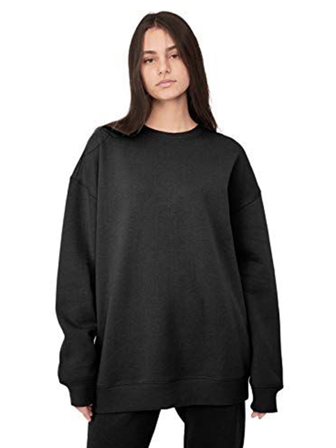 

NOTWILD Women Round Neck Oversized Sweatshirt, Black