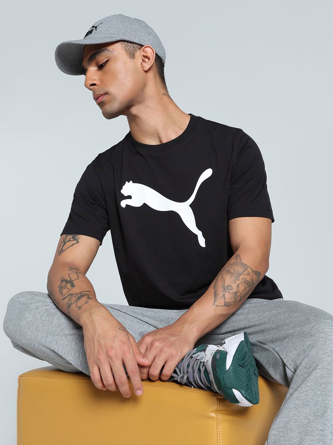 

Puma Logo Printed Pure Cotton Short Sleeve T-Shirt, Black