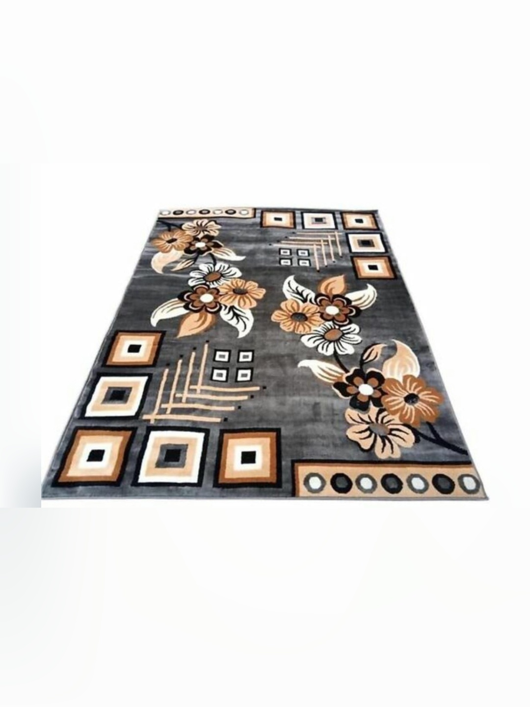 

Samjeeda Handloom carpets Grey & Black Floral Printed Anti-Skid Carpet