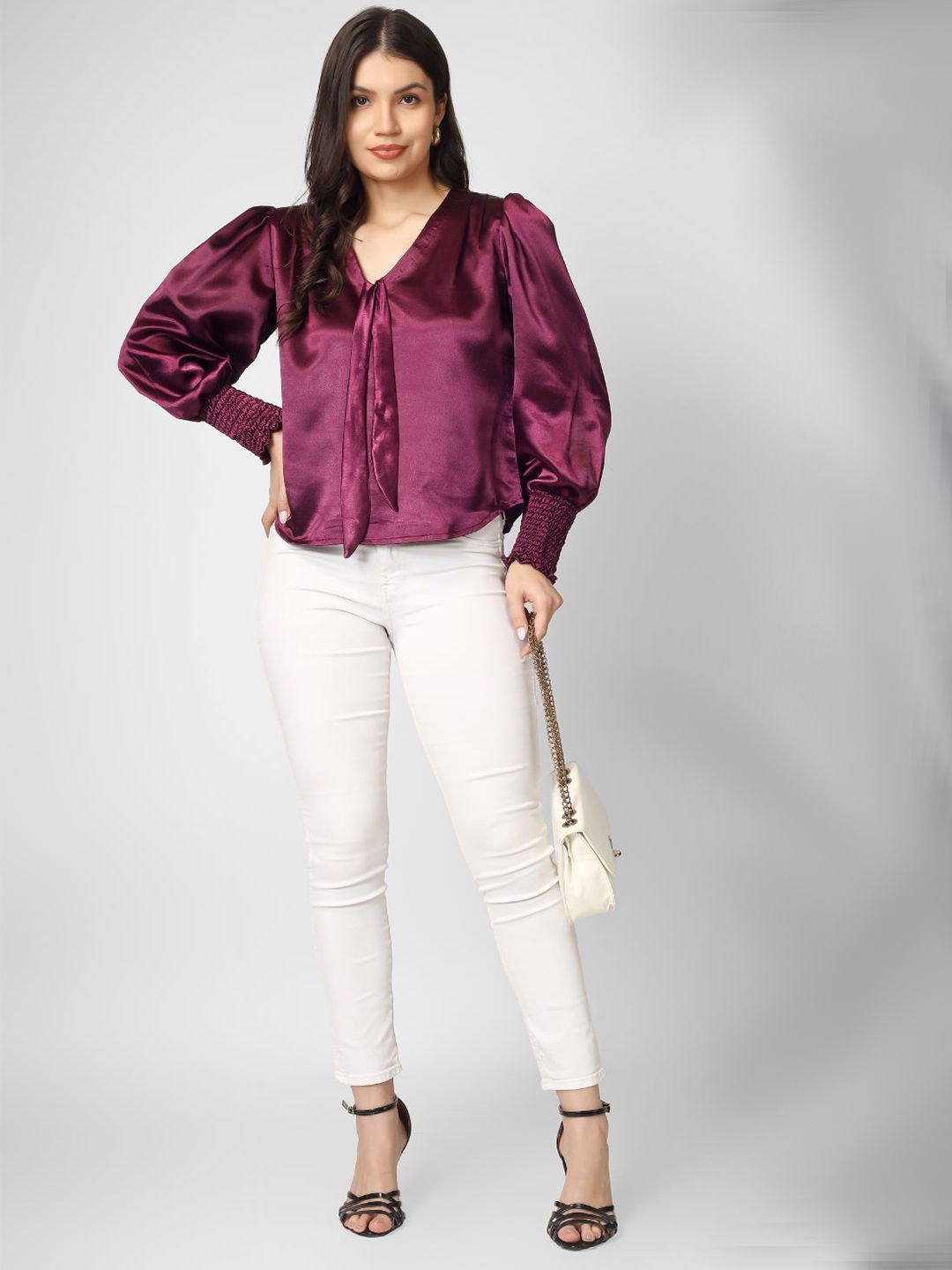 

UNLOKALE Women V-Neck Shirt Style Top, Burgundy
