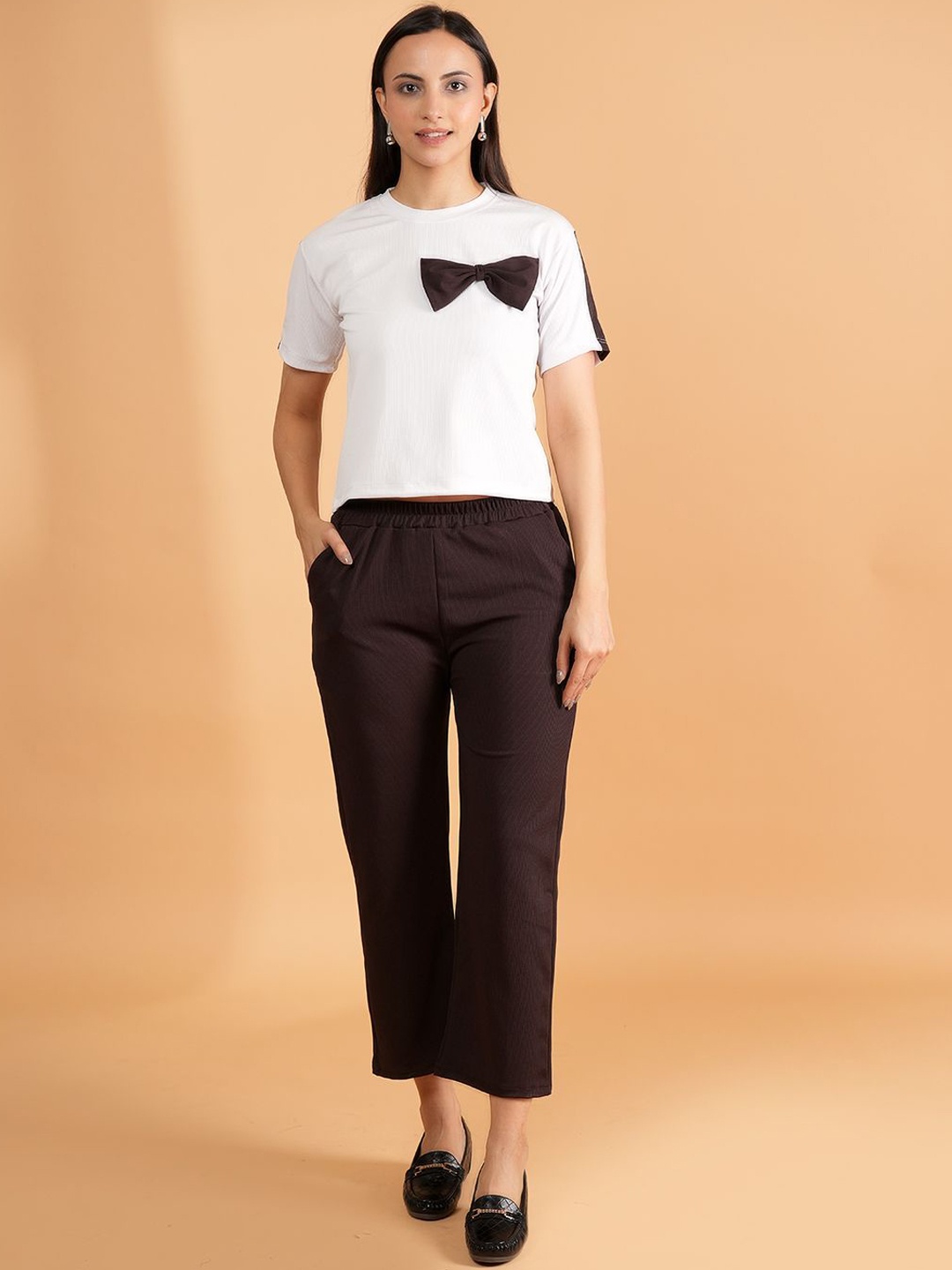 

BAESD Round Neck Top With Trousers, Brown