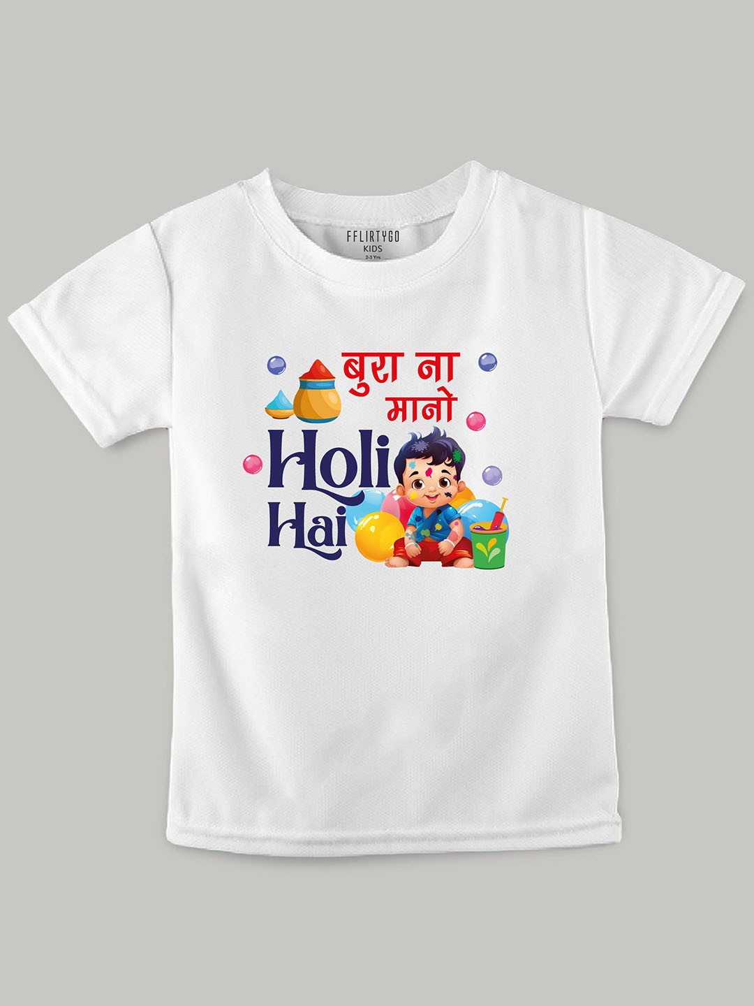 

FFLIRTYGO Unisex Kids Graphic Printed Round Neck Cotton T-shirt, White
