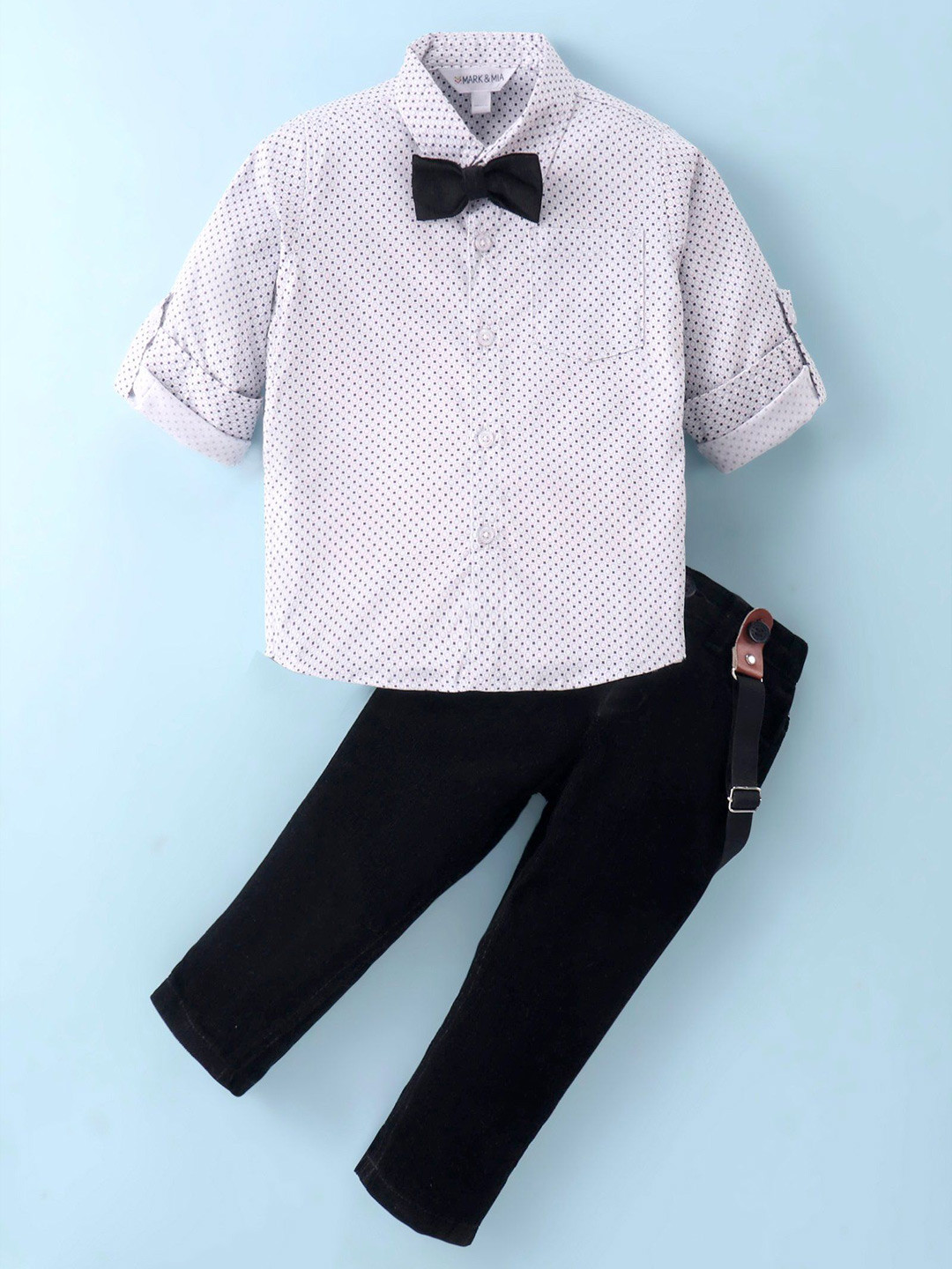 

Mark & Mia Boys Printed Long Sleeves Shirt With Trousers, White