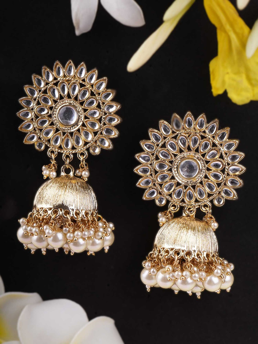 

Anouk White Gold-Plated Kundan Studded Dome Shaped Jhumkas
