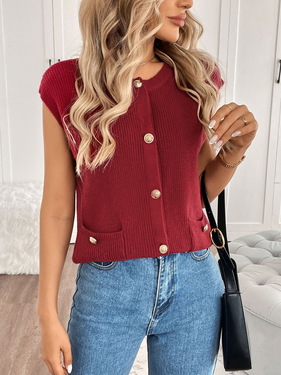 

StyleCast Women Round Neck Shirt Style Top, Maroon