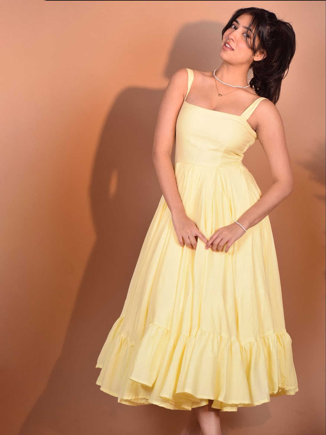 

Pearloc Crepe Fit & Flare Dress, Yellow