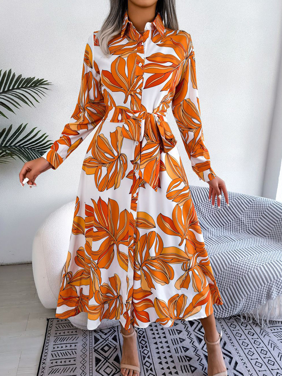 

StyleCast x Revolte Women Tropical Printed Shirt Midi Dress, White