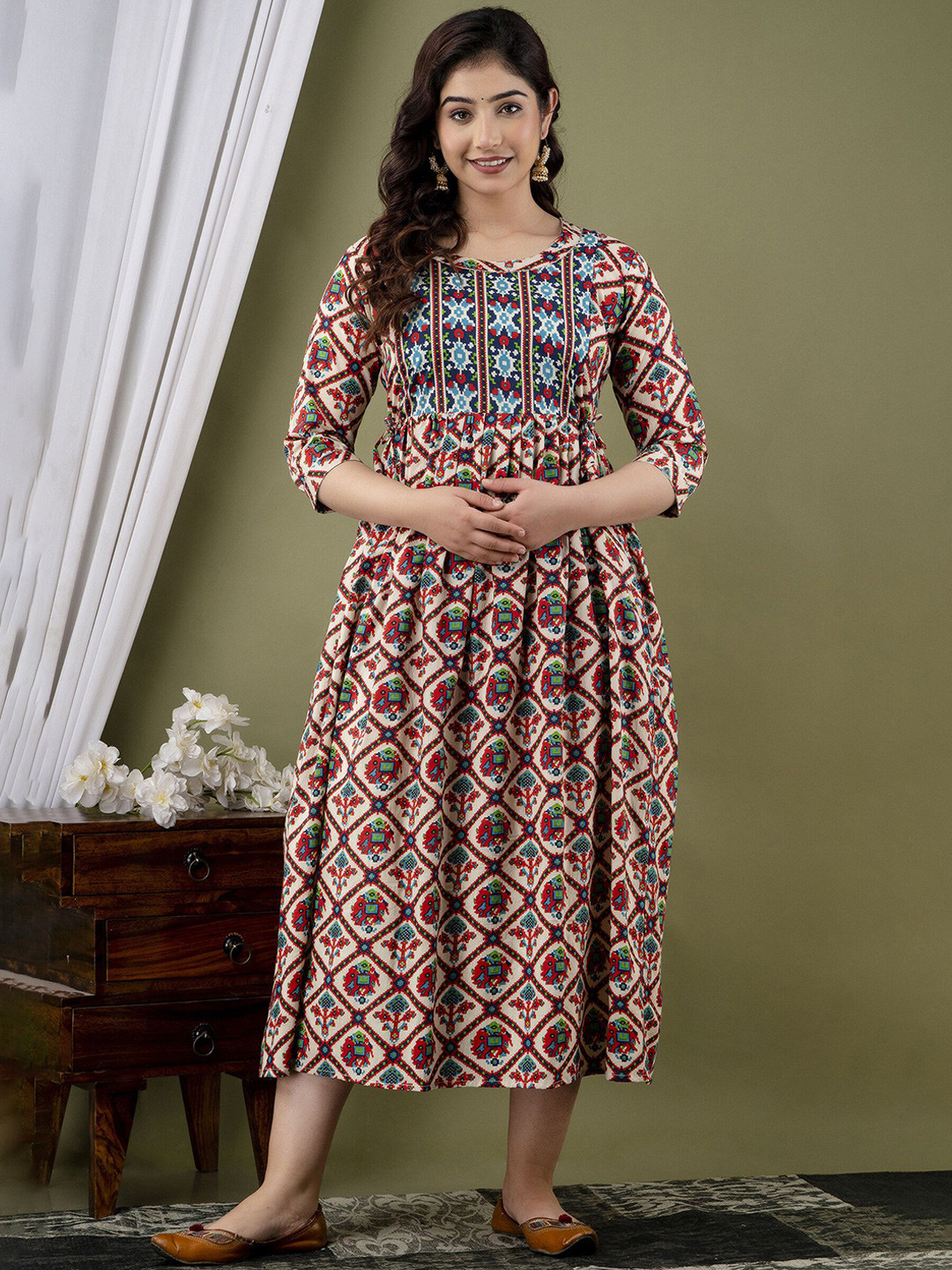 

UrbanRang Floral Print Maternity Maxi Dress, Beige