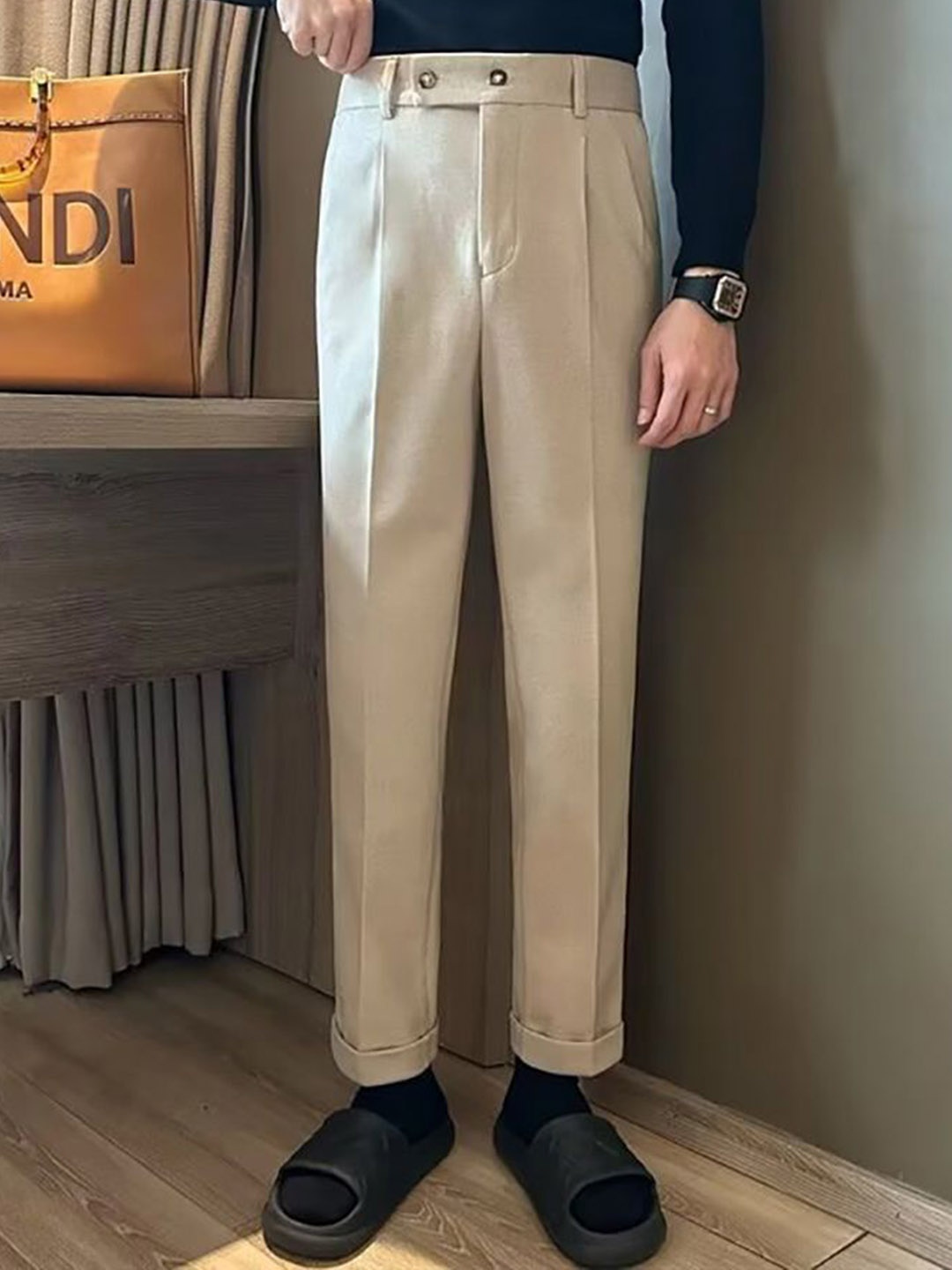 

StyleCast x Revolte Men Slim Fit Formal Trousers, Khaki