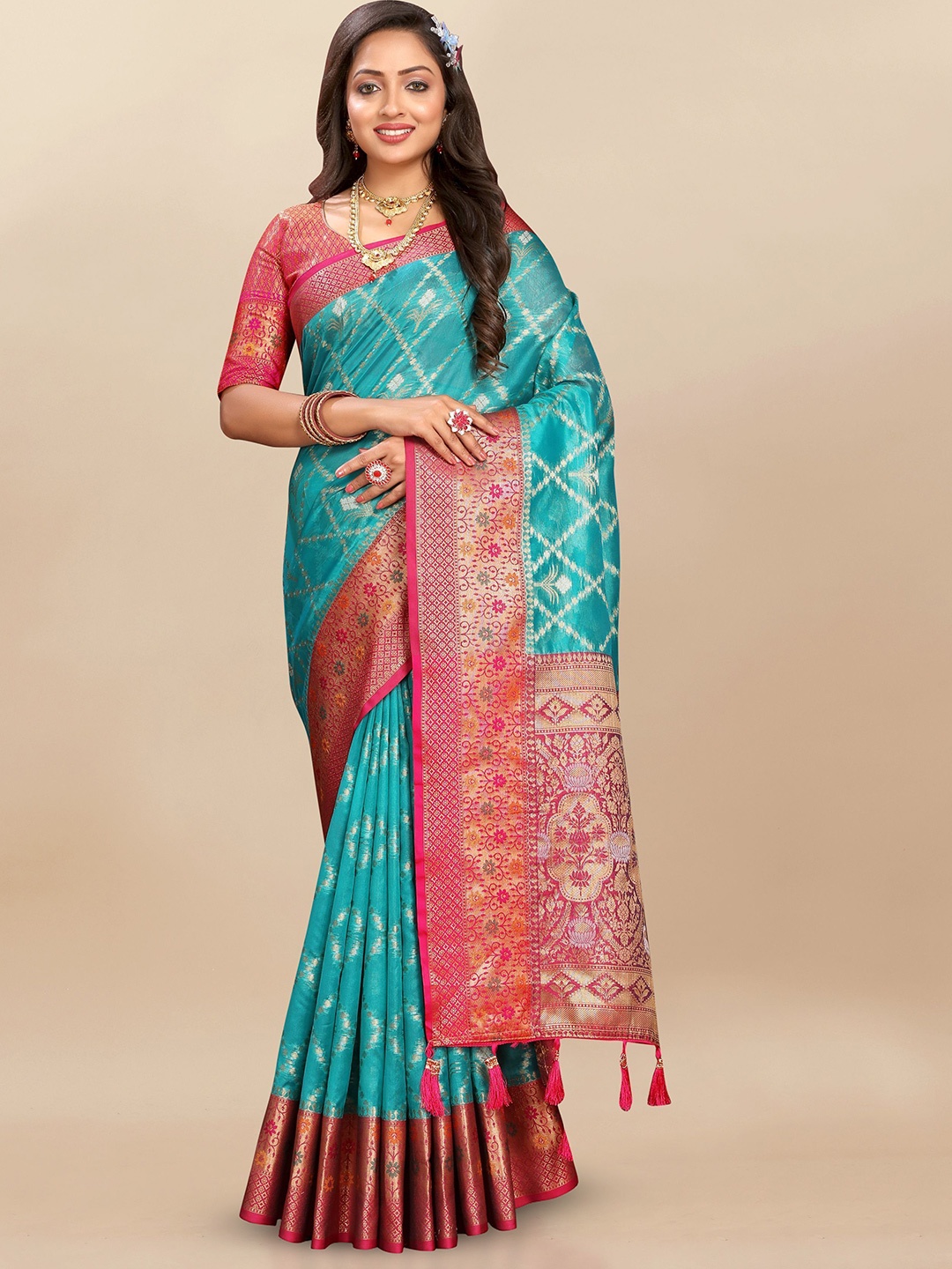 

bansari textiles Woven Design Zari Banarasi Saree, Blue