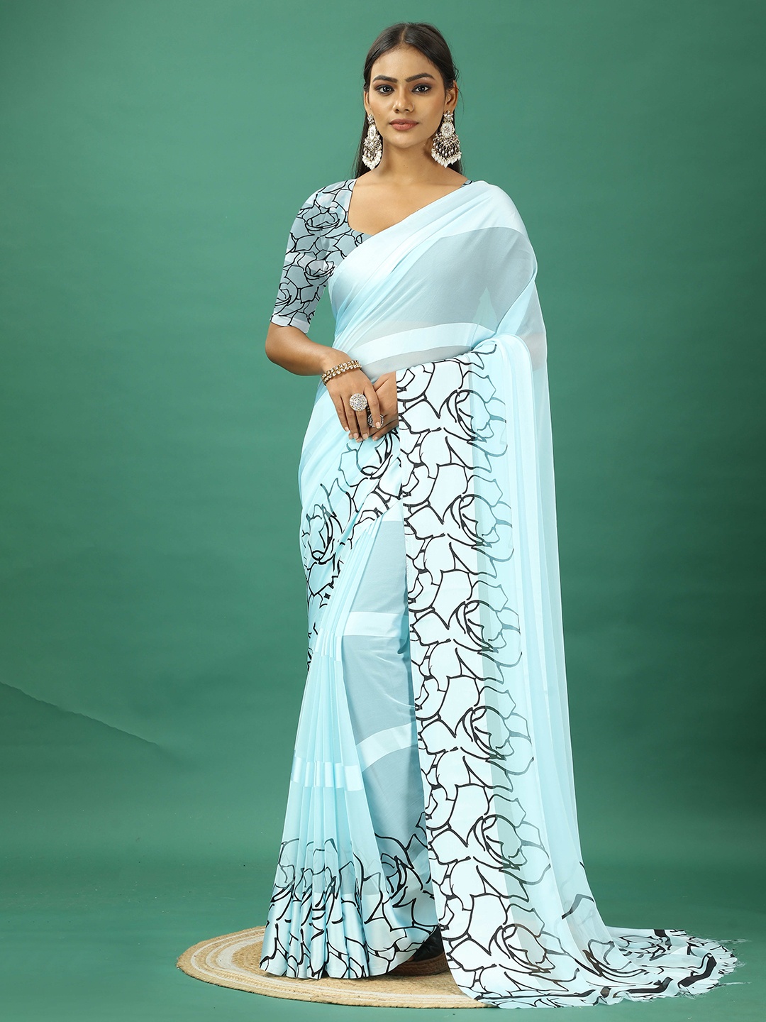 

A.V.M. SILK MILLS Women Printed Satin Saree, Blue