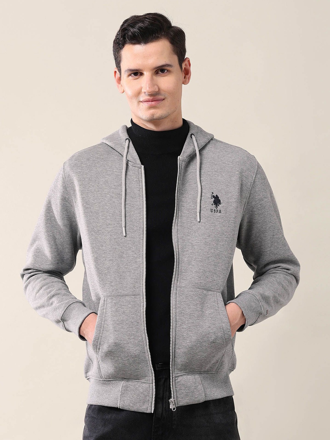 

U.S. Polo Assn. Men Hooded Front-Open Sweatshirt, Grey