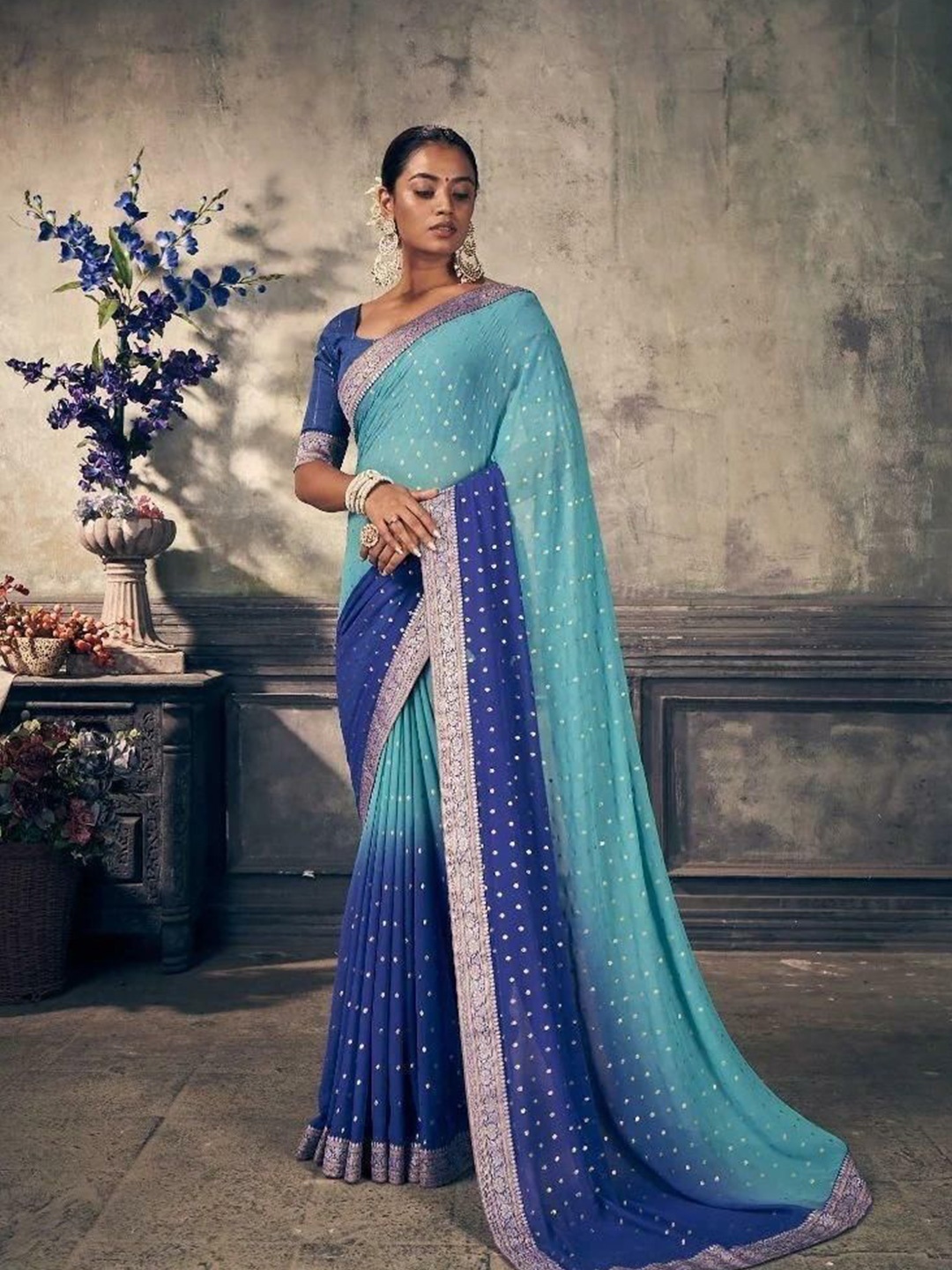 

bansari textiles Woven Design Zari Pure Georgette Kota Saree, Turquoise blue