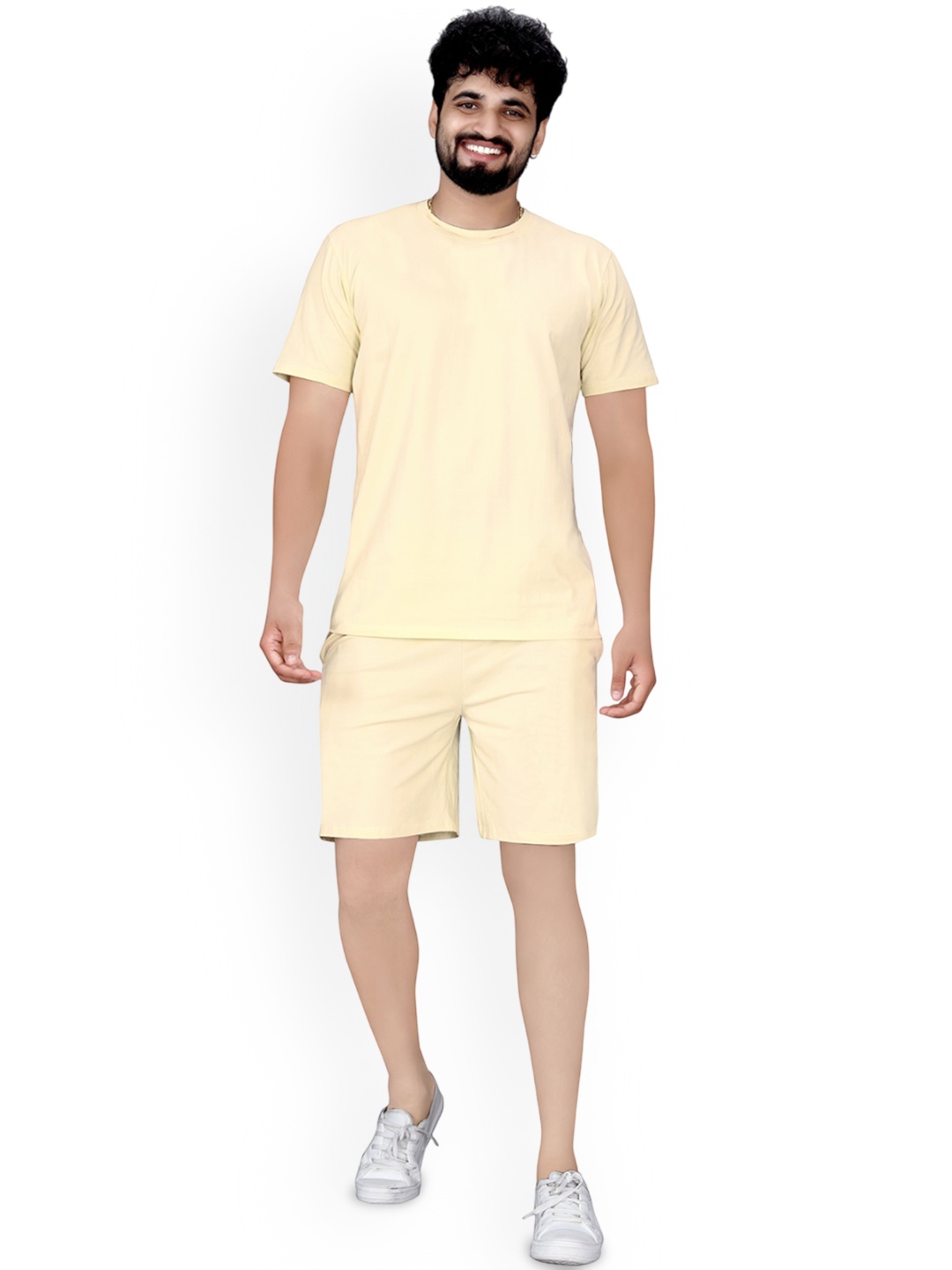 

ELLITI Round Neck T-Shirt With Shorts Co-Ords, Cream