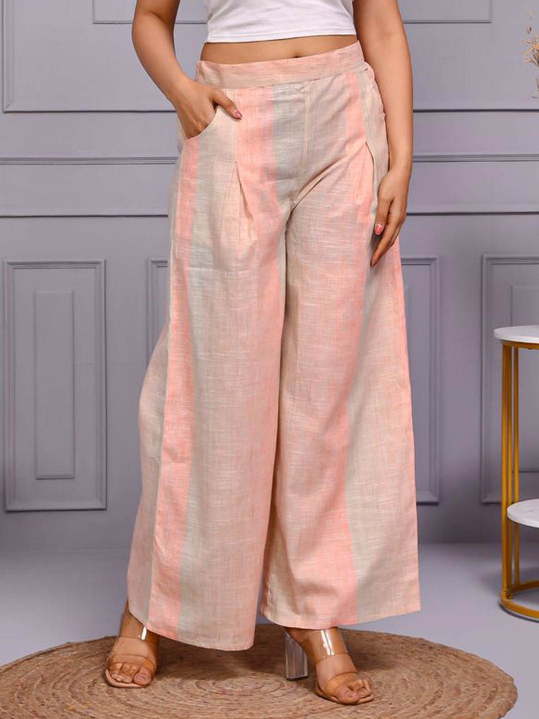 

Aspriya Women Colourblocked Cotton Palazzos, Peach